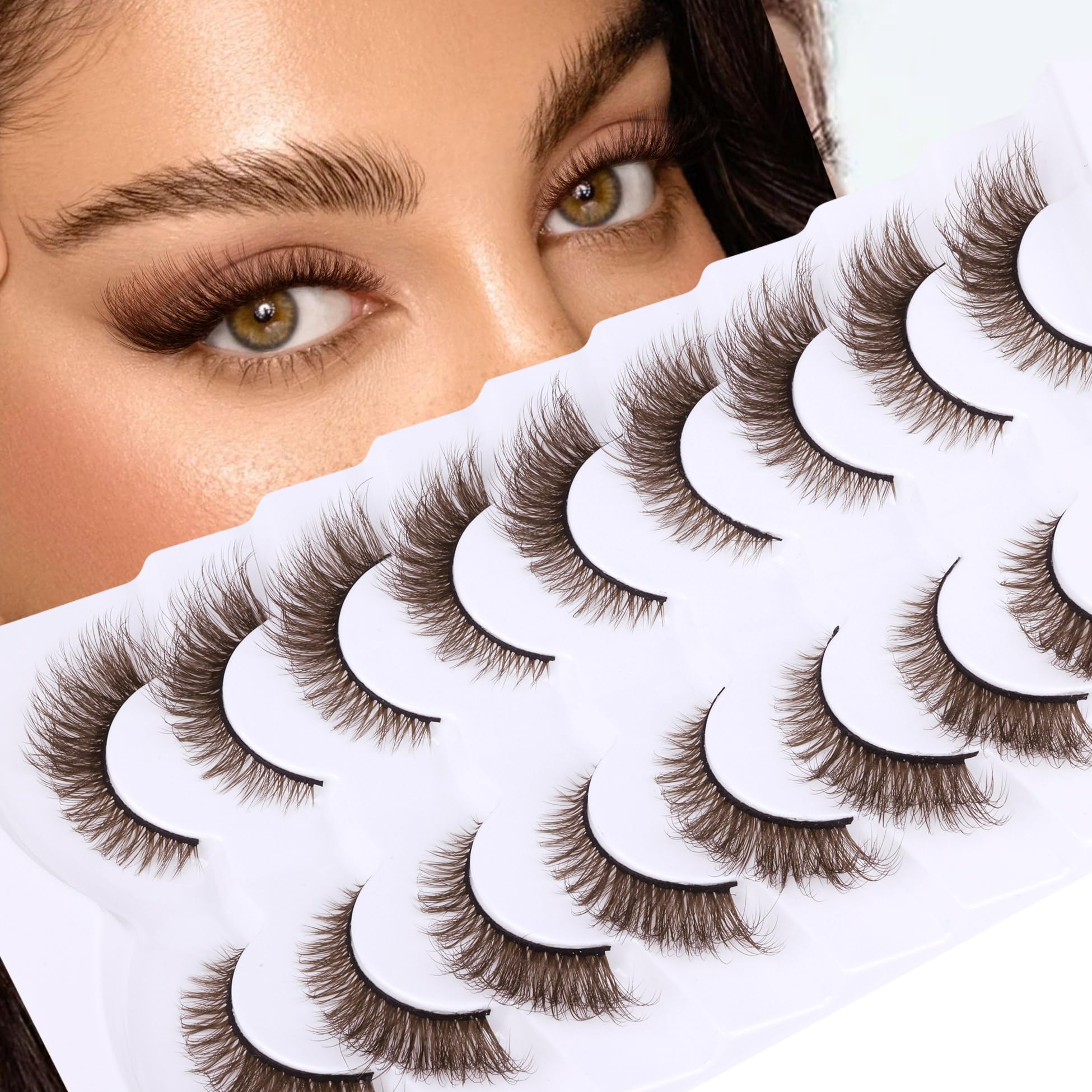 Brown Wispy Cat Eye Eyelashes - Natural Look False Lashes, Fluffy Short Dark Brown Mink Lashes, 9 works by Zegaine - Image 4