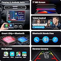 Vista 3 de Estéreo de auto doble DIN con pantalla táctil HD de 7 pulgadas, Apple Carplay inalámbrico y Android Auto, Bluetooth, 240W, SWC, salida de subwoofer