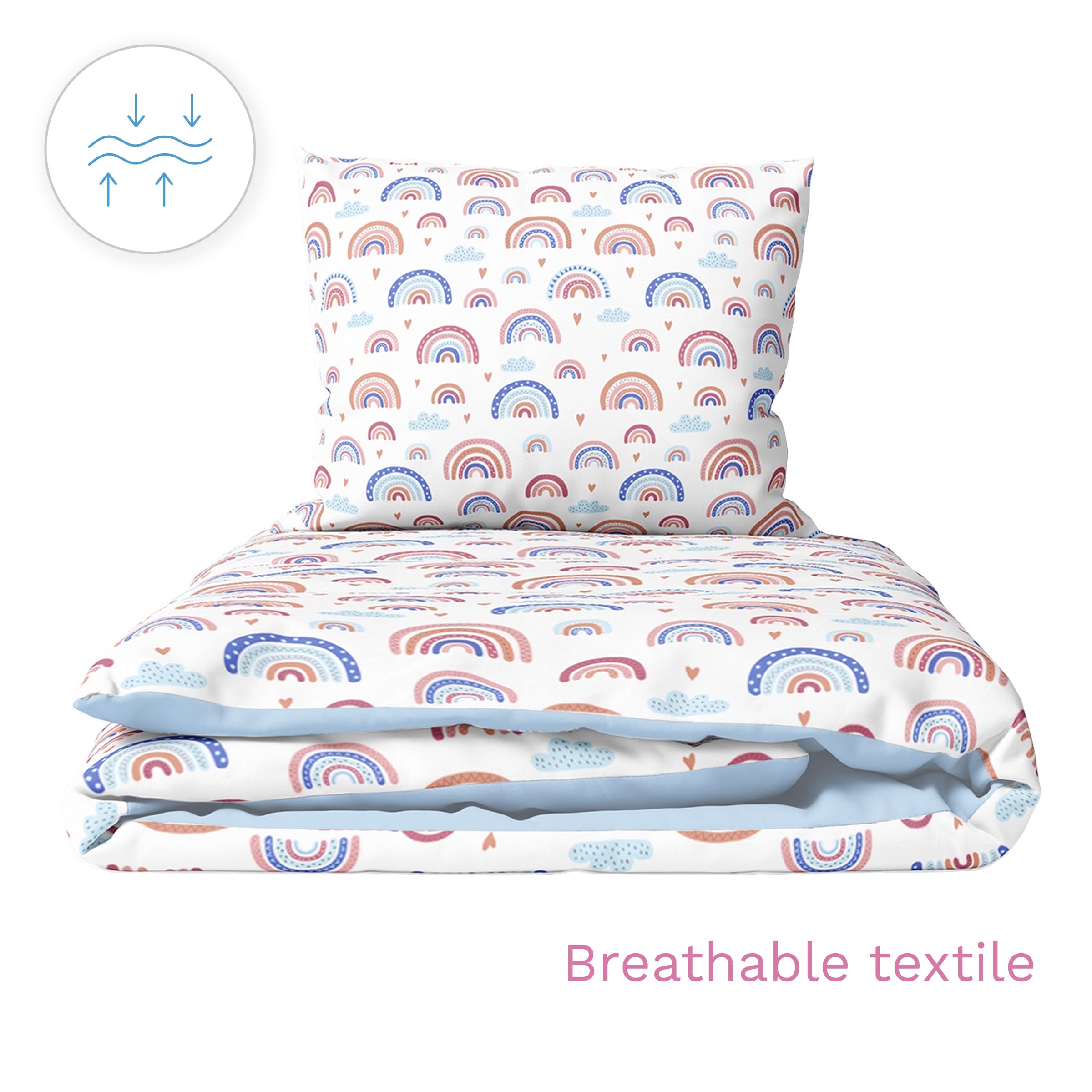 Baby Comfort Juego de cama de 4 piezas para cuna infantil de 120 x 90 cm, funda de edredón y almohada (arcoíris)