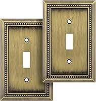 HenneBery Sunken Pearls Antique Brass Single Toggle Switch Plate Covers - Heavy Duty Decorative Wall Plates, 2 Pack