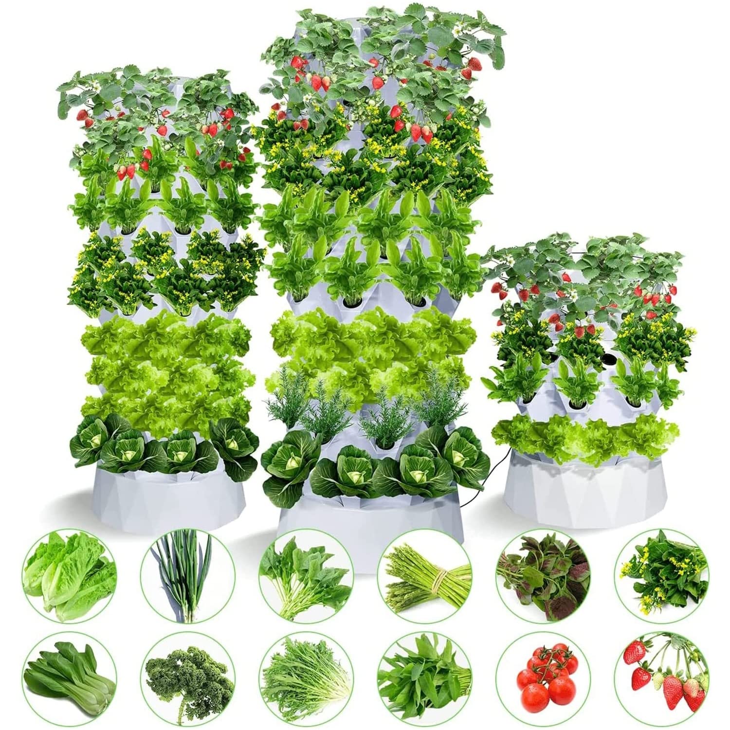 FAXIOAWA Sistema de Cultivo Interior hidropónico Vertical, Kit de Sistema de Cultivo de Torre hidropónica, Torre de Cultivo Multicapa para Cultivar Hierbas, Frutas, Verduras, 8 Capas 64 macetas