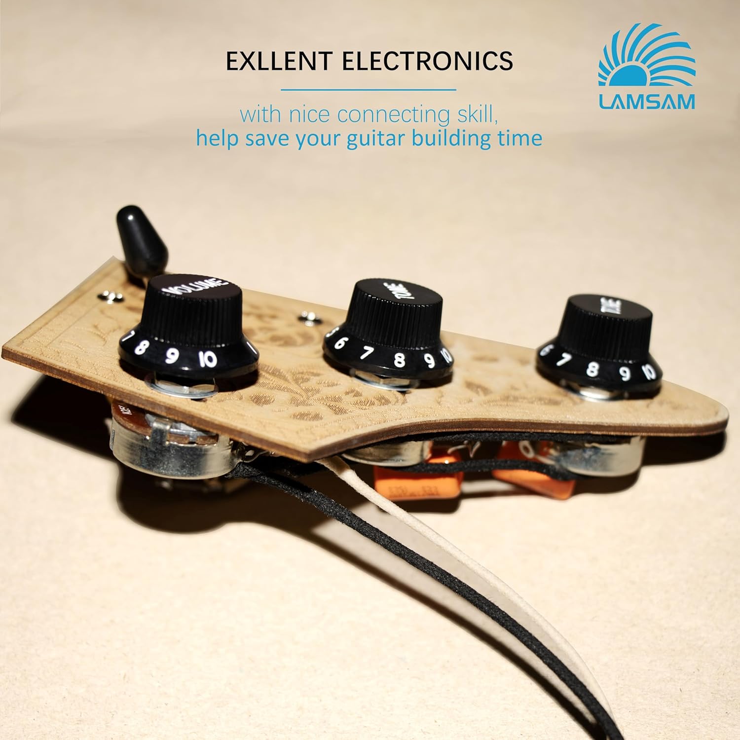 Prewired 𝗪𝗶𝗿𝗶𝗻𝗴 𝗛𝗮𝗿𝗻𝗲𝘀𝘀 for Electric Guitar with Triple Single Coil Pickups, Pre-soldered Wiring Kit Included Smooth 5-way Blade Switch 2 Tone 1 Volume Pots Orange Capacitor, Black
