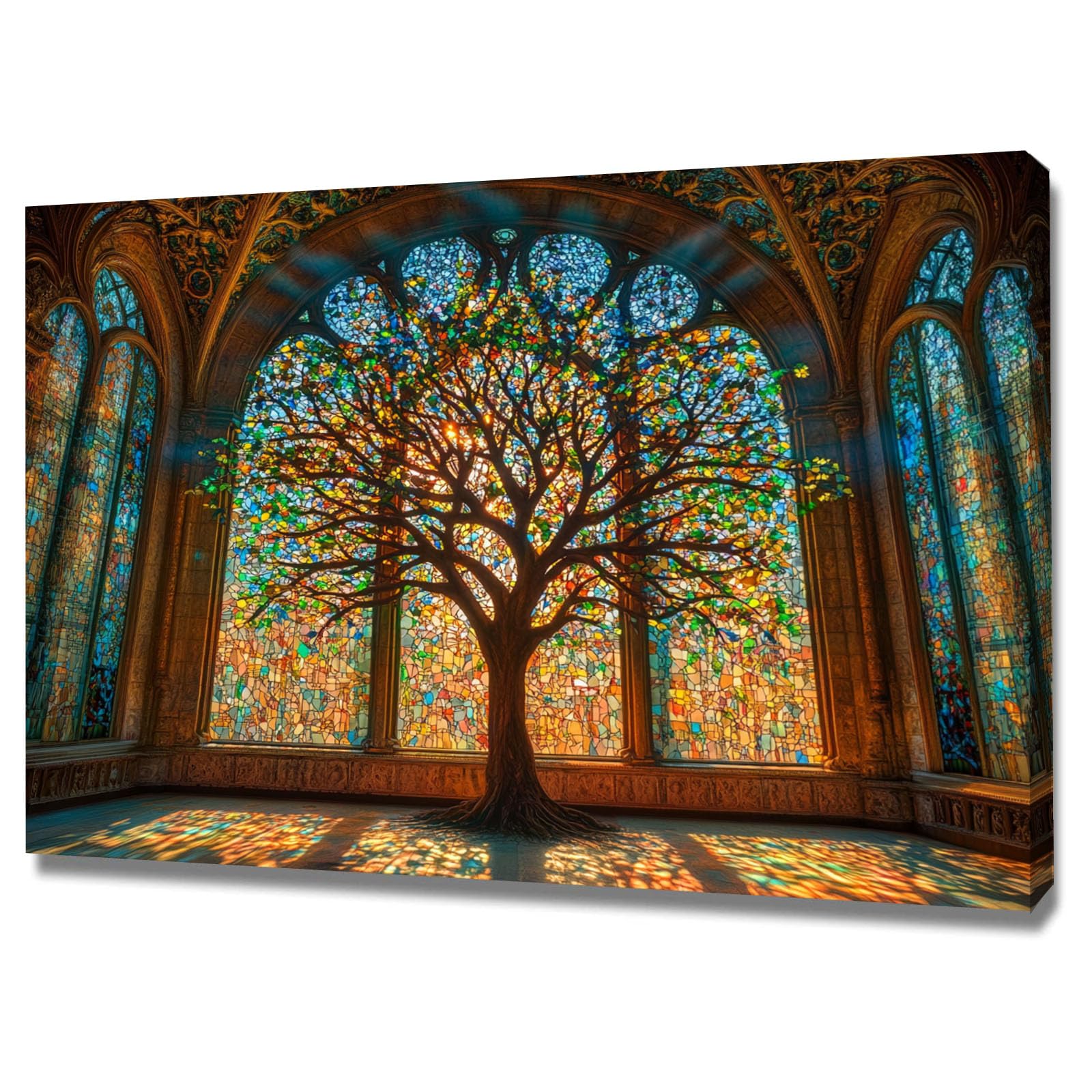 Arbre de vie impression sur toile multicolore CUDAOO 70x100cm encadrée