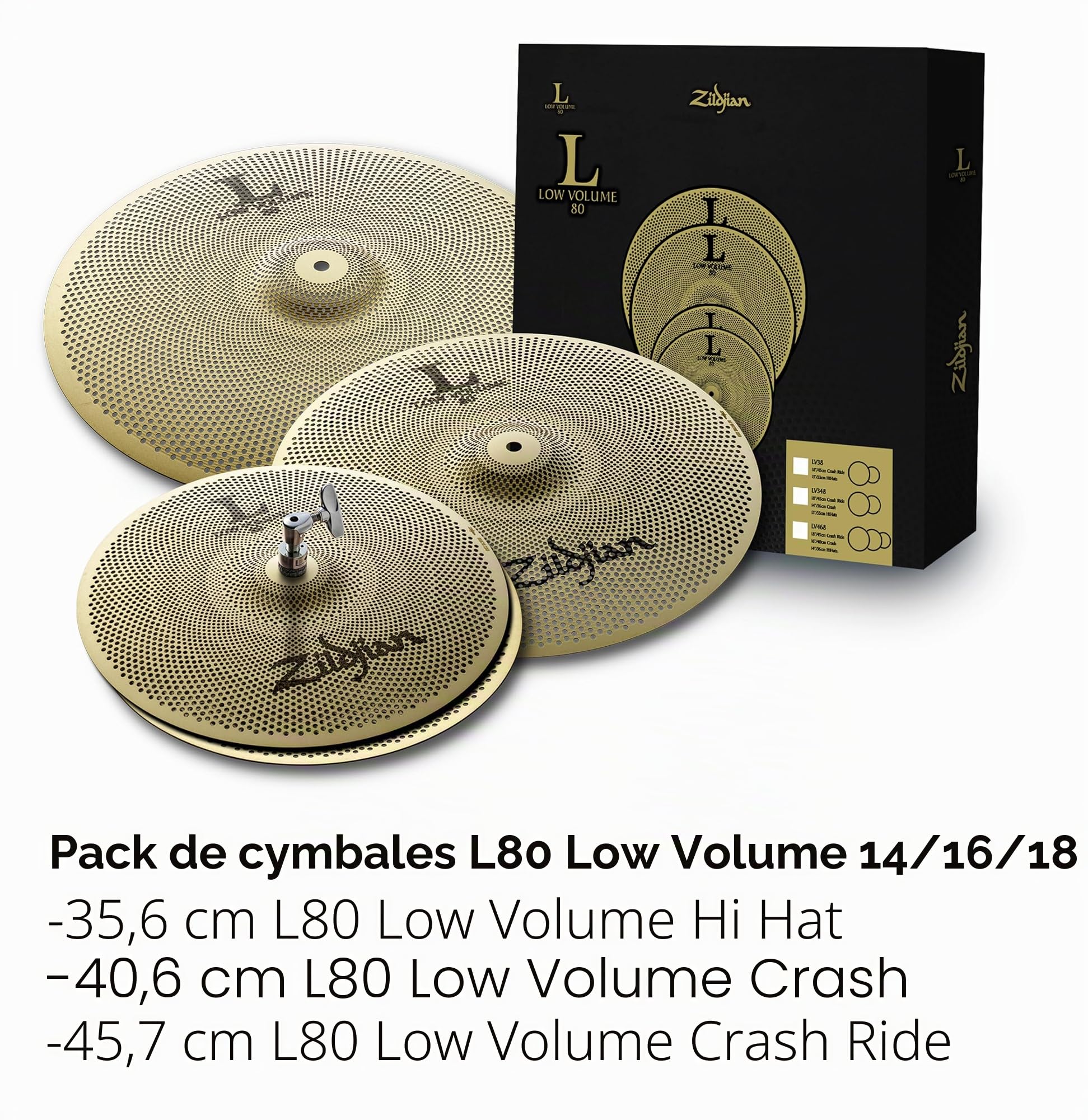 Zildjian L80 Series Low Volume 3 Cymbal Box Set - 14" Hi-Hats, 16" Crash, 18" Crash/Ride
