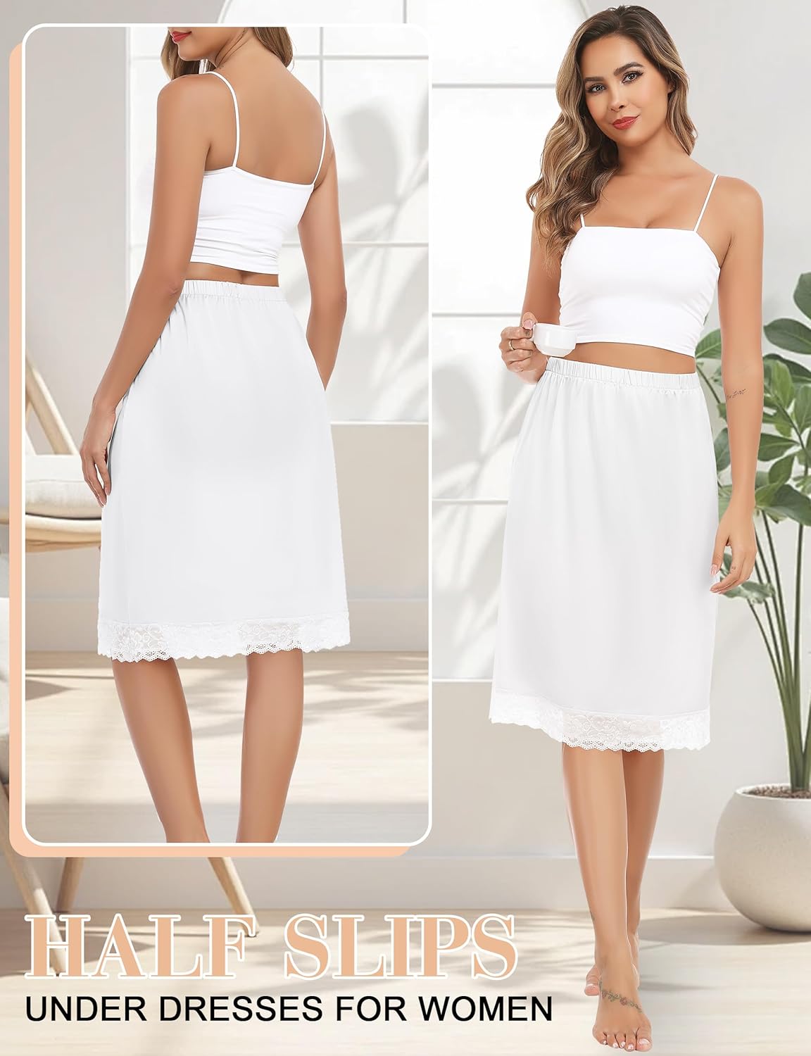 Lovasy Satin Half Slip for Women Under Dress Lace Long Underskirt Anti-Static Skirt Slips for Underdress S-3XL - Image 2