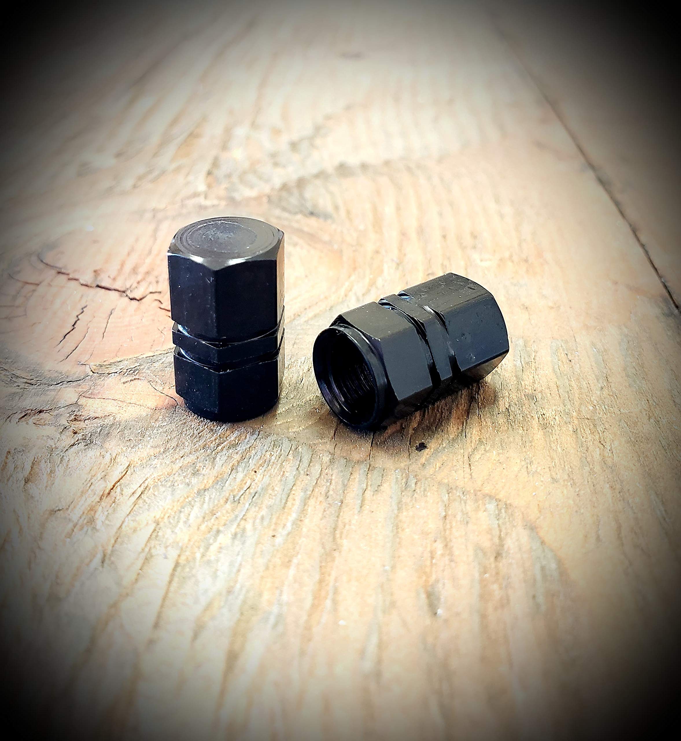 Kustom Kapz Black Tall Hex Tire Valve Cap Pair Motorcycle ATV Harley Truck Hotrod Cycle Trailer rv