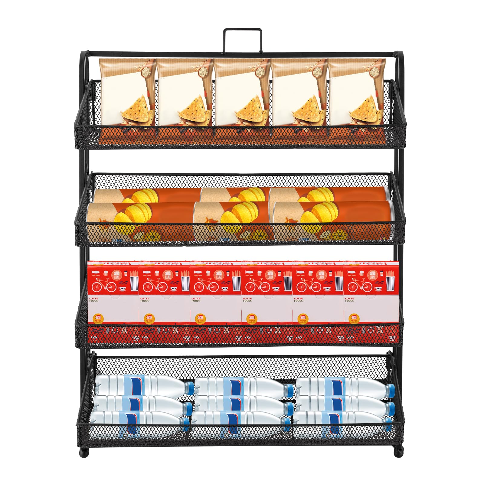 AngelcityCC Candy Display Rack, 4 Tier Snack Display for Countertop, Snack Organizer Frame Basket, Display Retail Display Shelf for Office Store Counter Kitchen
