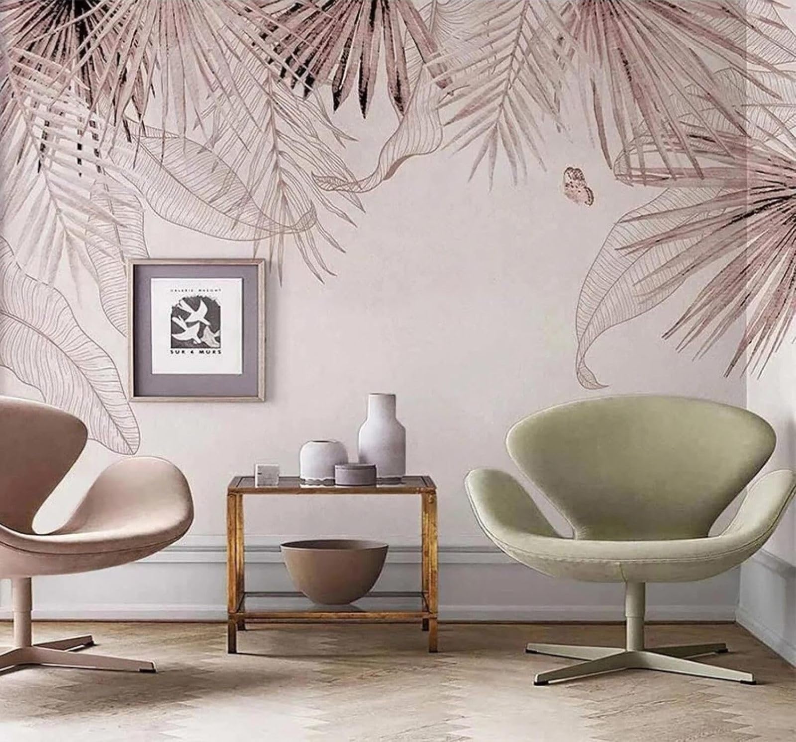 XLMING Minimalist Hand Drawn Pink Leaves Butterflies 3D Wallpaper Luxury Silk Study Dining Feature Sofa Grey Bedroom Living Room Tv Decorative Wall-430cm×300cm