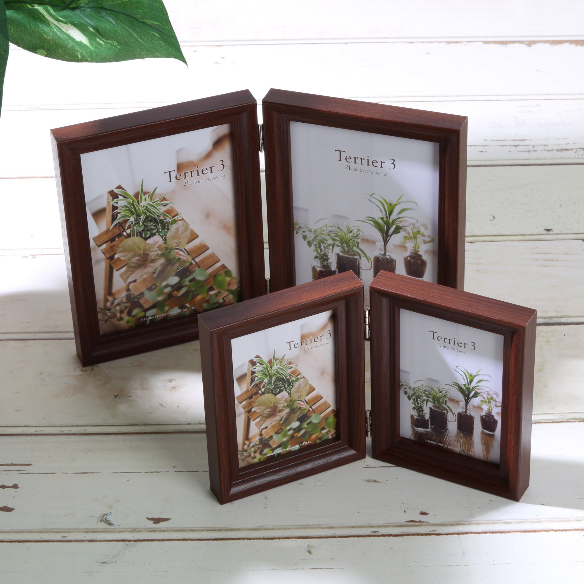 Hakuba FWTR3-BRL2Y Terrier 3 Wooden Photo Frame, Size L, 2-Sided, Horizontal Brown