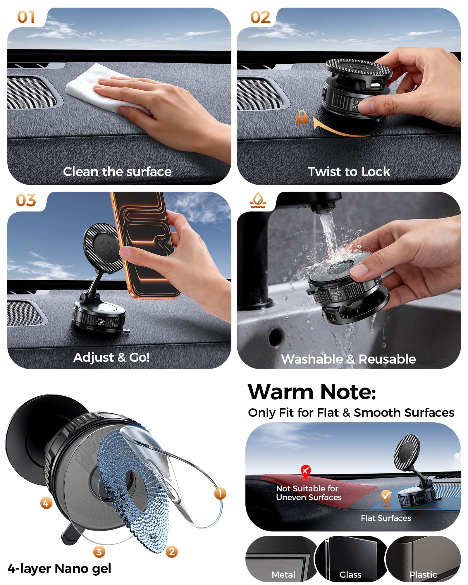 Car Phone Holder for Magsafe – [Carbon Fiber] Phone Mount for Car [Super Strong Magnetic, 360° Adjustable, 108LBS Vacuum Suction] Phone Holders for Your Car, Car Accessories for iPhone 17–12 Series — view 8