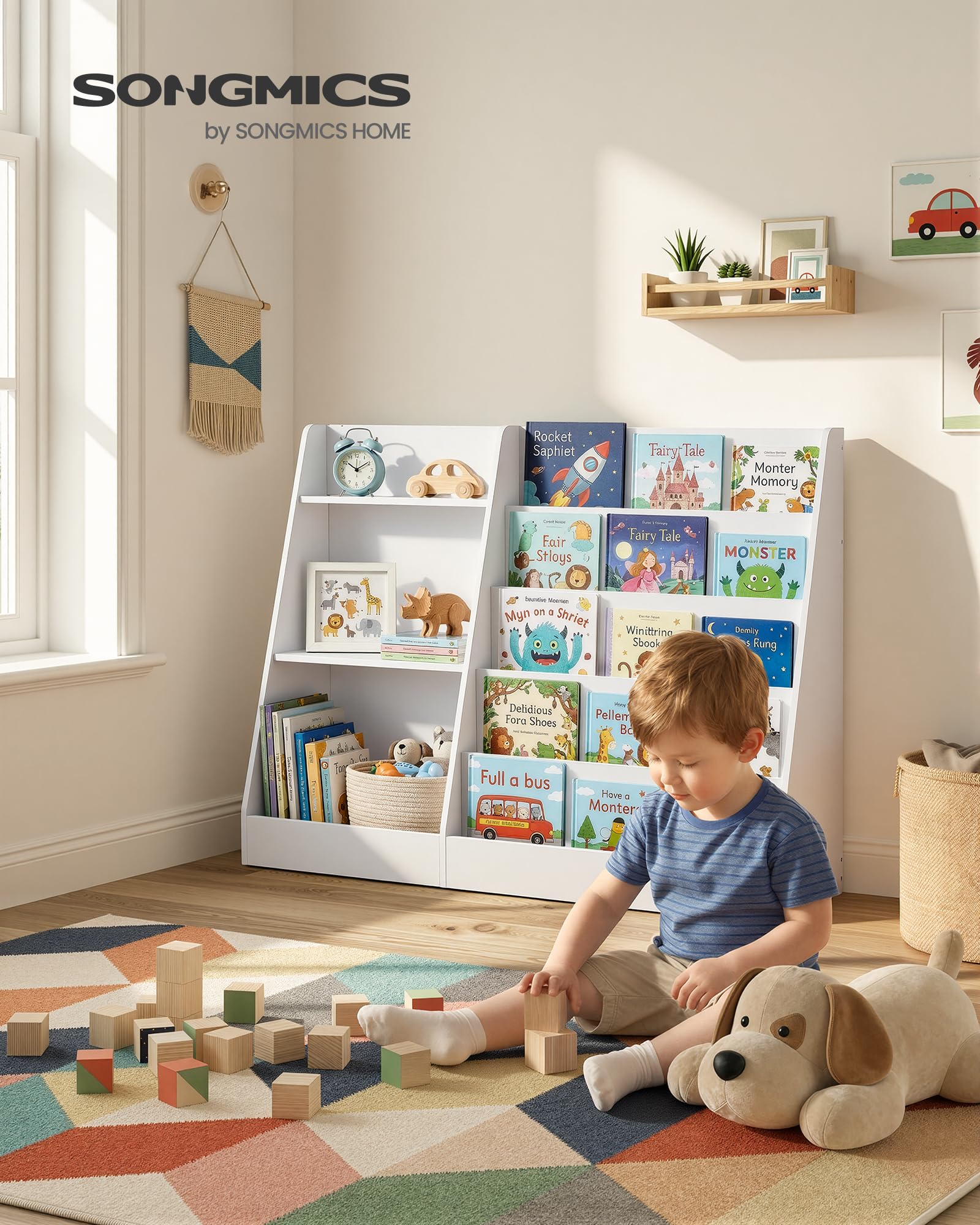 SONGMICS Custos Kollektion - Bücherregal Kinder, Spielzeugregal, Kinderregal, Montessori Regal mit 5 Ebenen, Kinderzimmer-Regal, für Leseecke, 30 x 103,6 x 80 cm, wolkenweiß GKR077WZ01
