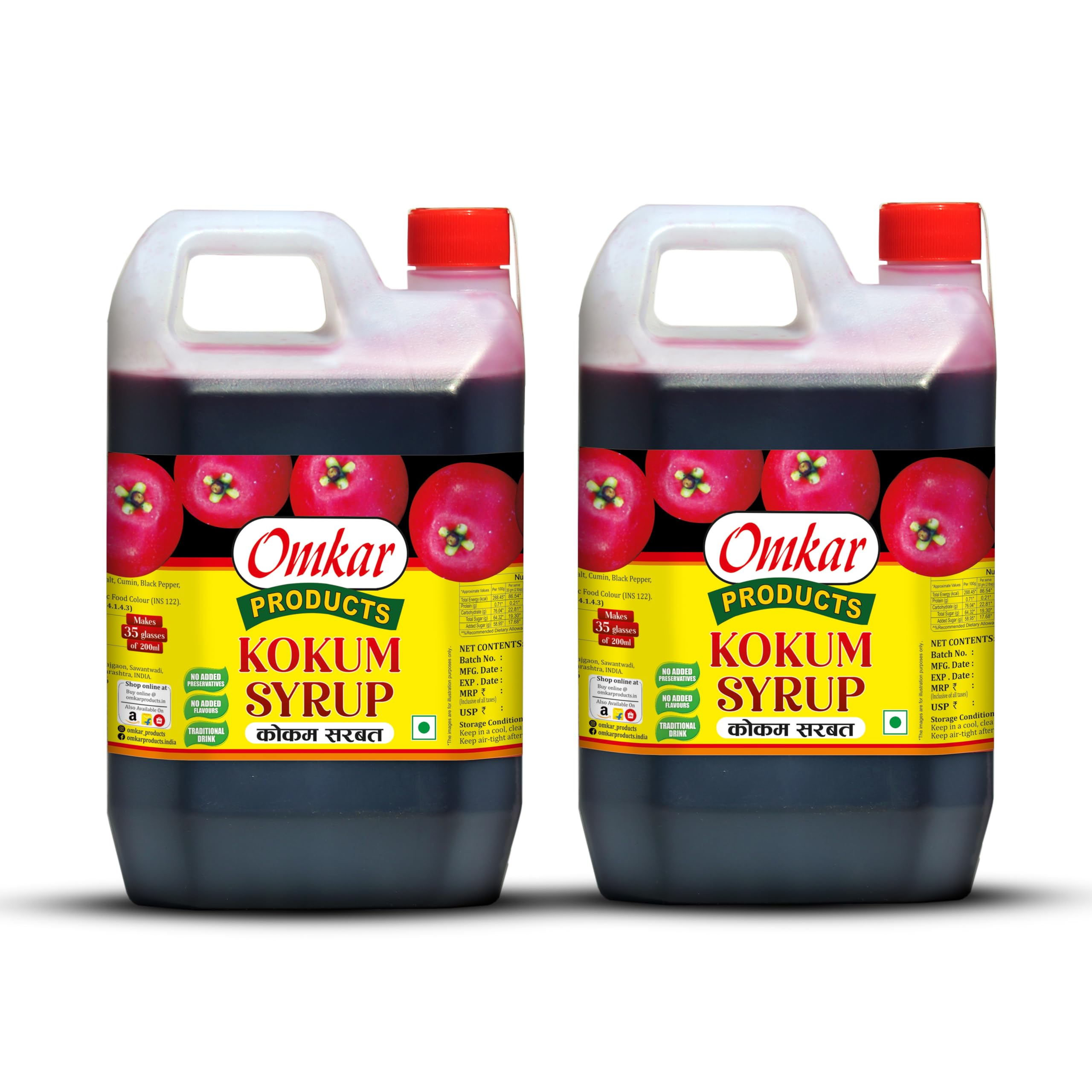 Omkar Products Kokum Sharbat/Syrup 1 Ltr (Pack of 2)(Can)–Makes 35 glasses of 200ml |No Added Flavour or Preservatives |Refreshing Traditional Summer Drink-image-20