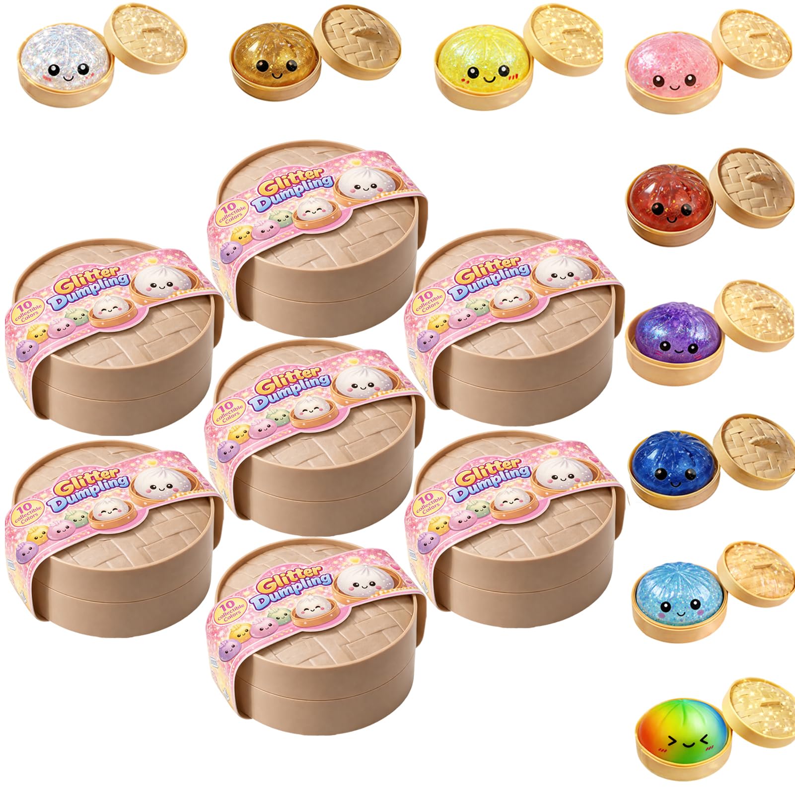 2026 New Dumpling Squishy Blind Box, Dumpling Stress Relief Toy Set - Surprise Glitter Dumplings, Random Colors (7)