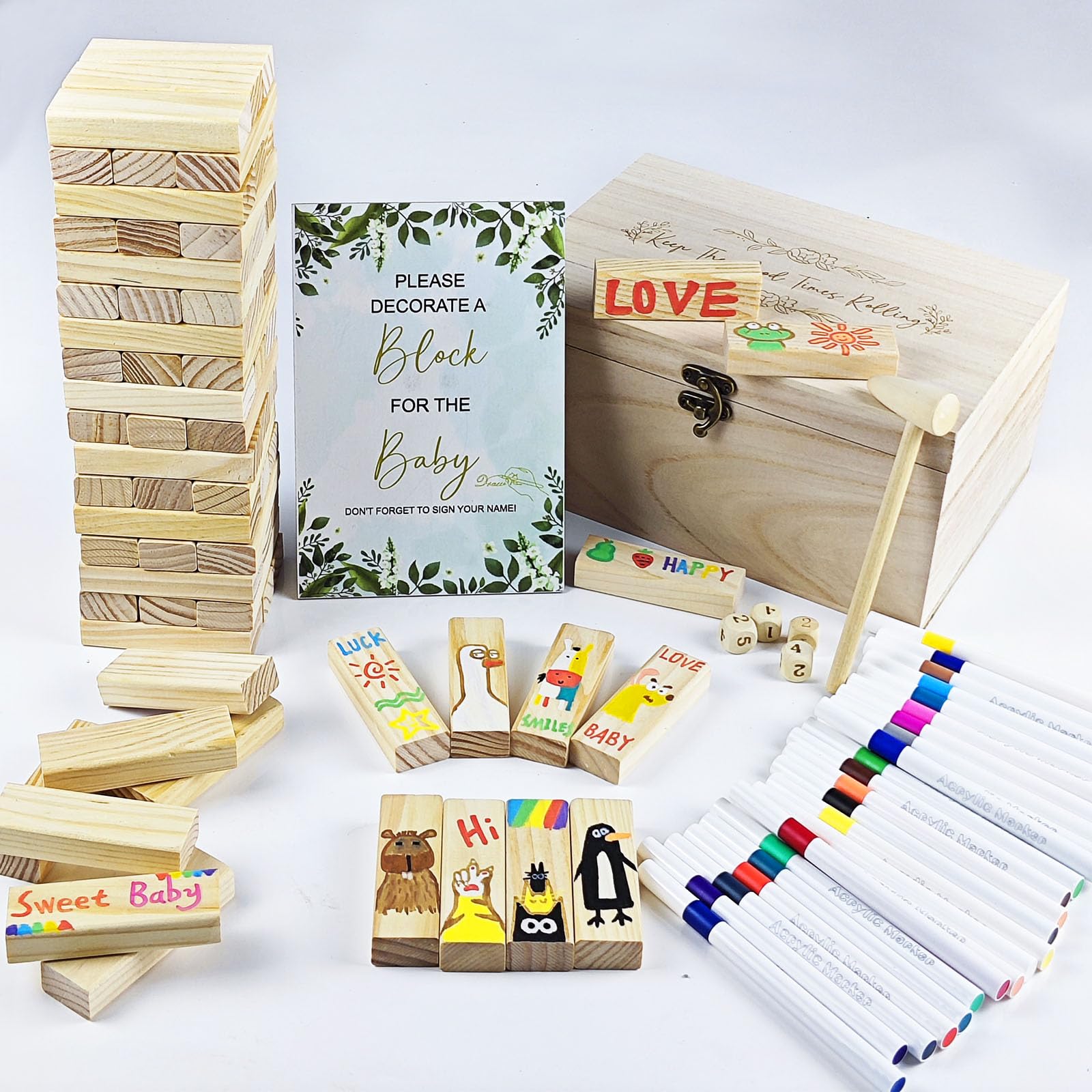 EIGTWEN Kit de 101 piezas de señales de juegos divertidos para baby shower, animadas actividades de juegos de baby shower con 2 formas de jugar para invitados, actividades únicas y creativas adecuadas