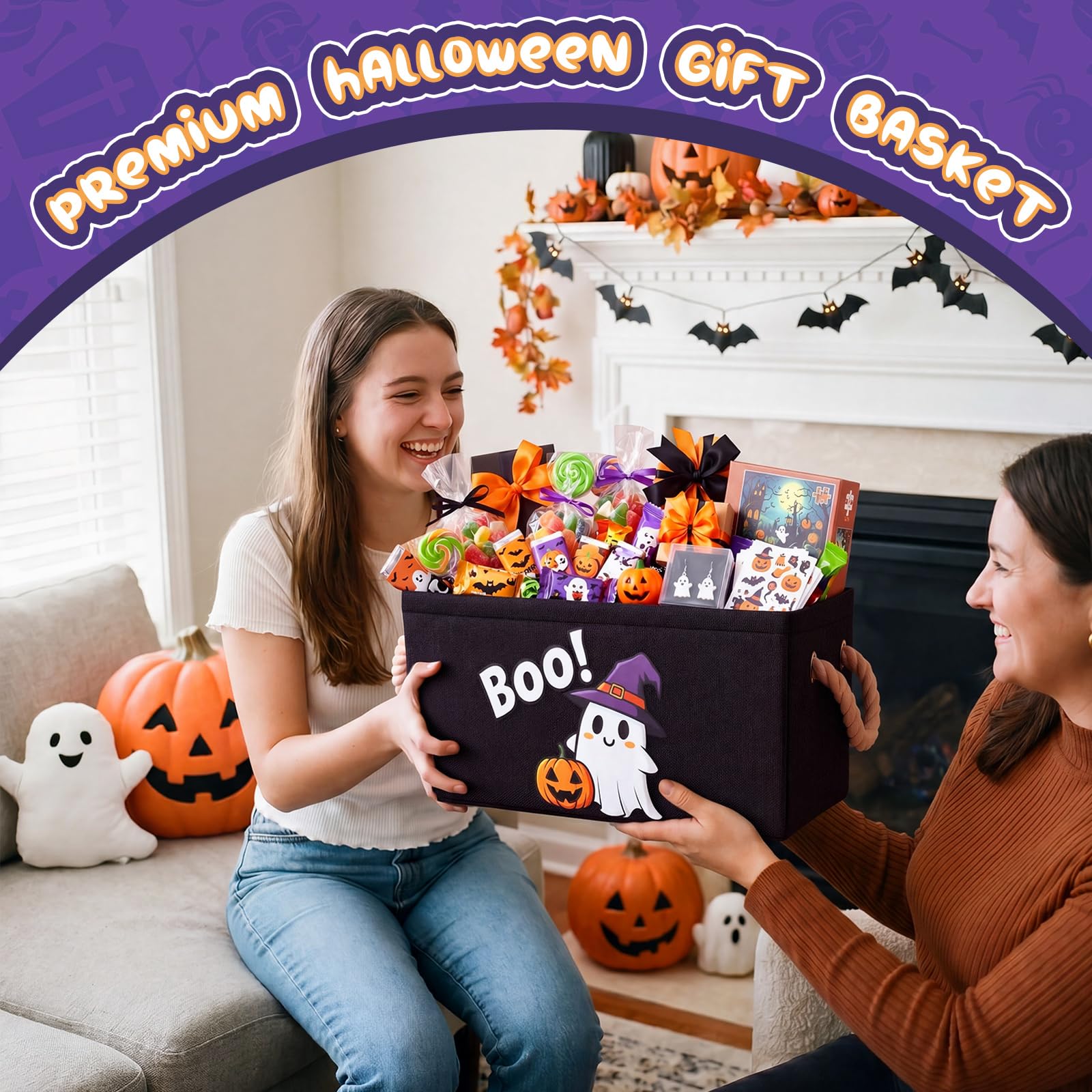 Large Halloween Boo Basket - Candy & Decor Storage -5