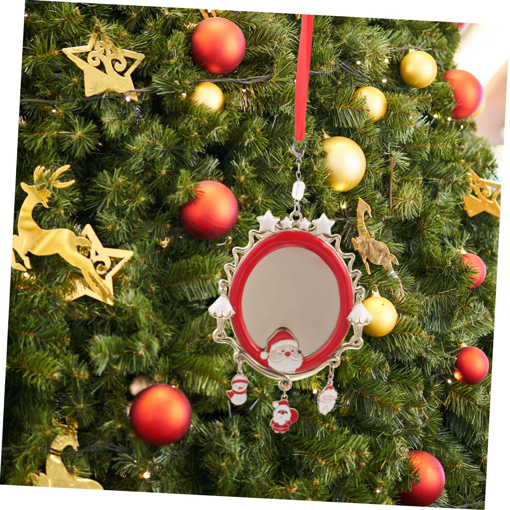 Gatuida Adorno Colgante de Metal para Árbol de Navidad Forma de Copo y Foto Personalizada, Adorno Navideño para Fiestas Familiares