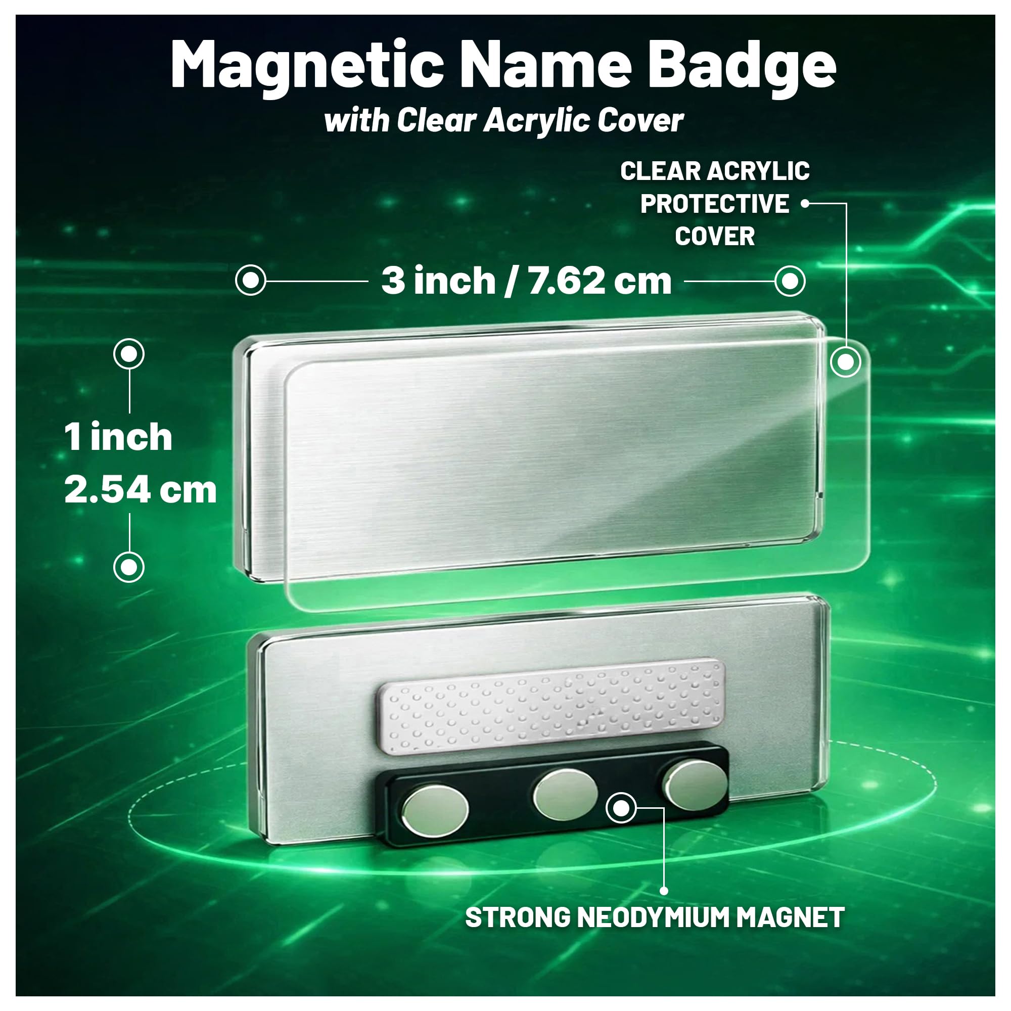 CiLoN Targhetta magnetica con copertina in acrilico trasparente, personalizzabile fai da te, 2,5 x 7,6 cm, angoli arrotondati, etichette magnetiche riutilizzabili per hotel, ristoranti, scuole, uffici