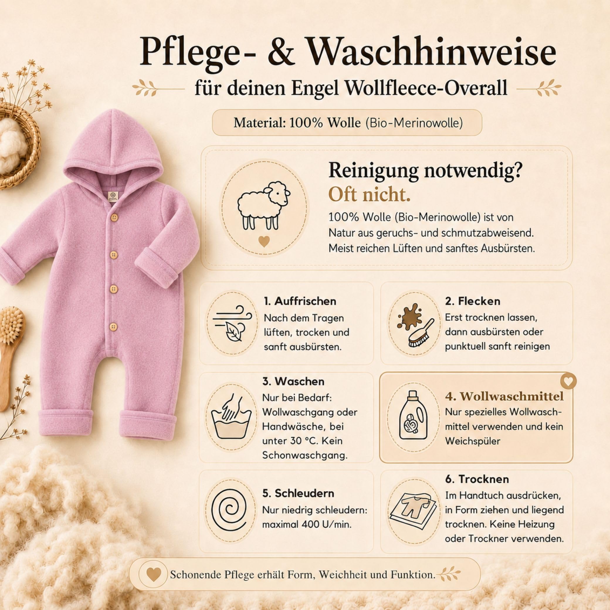 Engel Walk Overall & Windel Blaubaer – Wollfleece Baby Overall 100% Schurwolle (kbT) – Temperaturausgleichend, Atmungsaktiv, Kratzfrei – Wolloverall Baby Herbst & Winter – Babyanzug - Made in Germany
