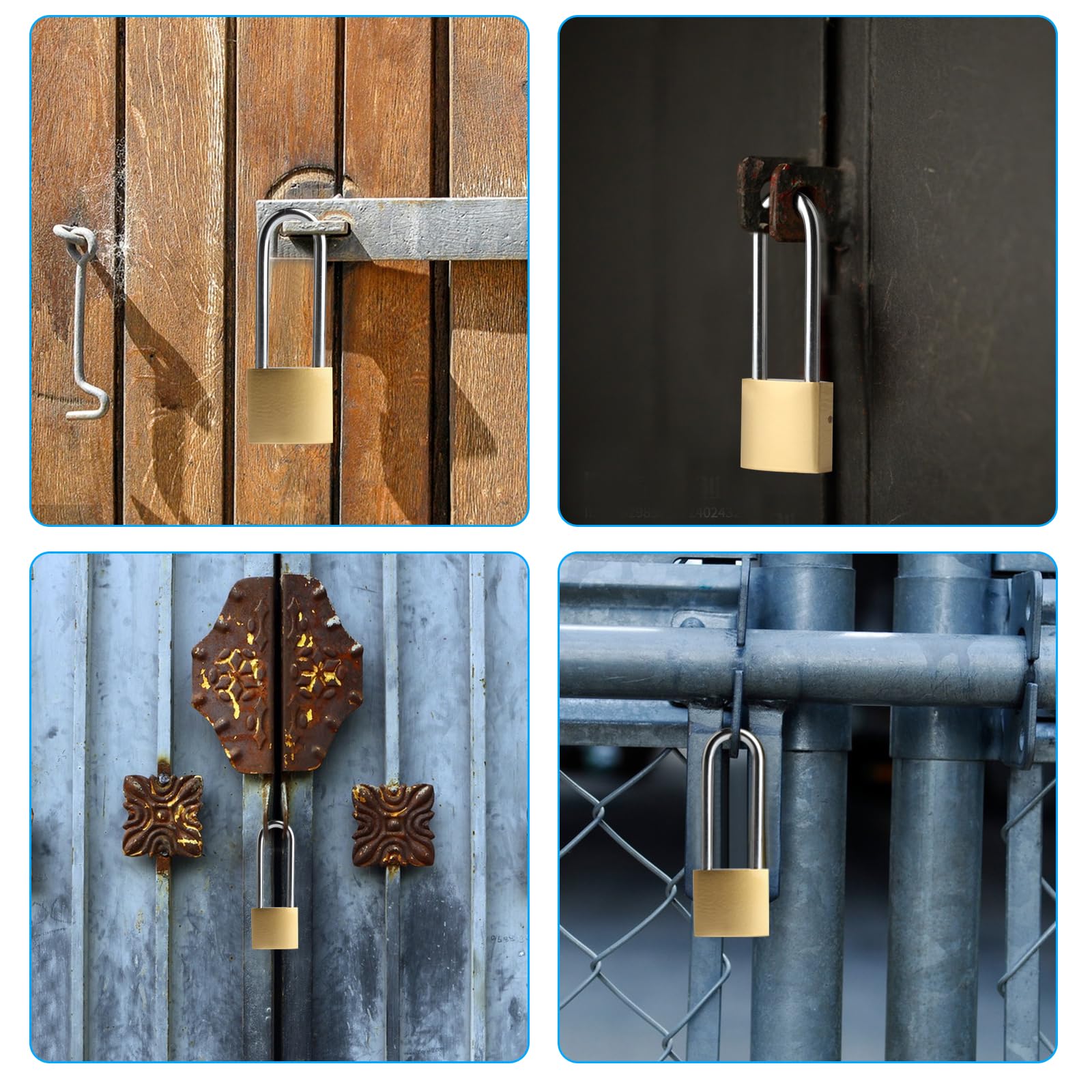 Pack de 4 candados con grillete largo, candado de 32 mm, con llaves iguales, candados con llave, cerradura de seguridad para equipaje, armarios, taquillas, cerradura para maletas