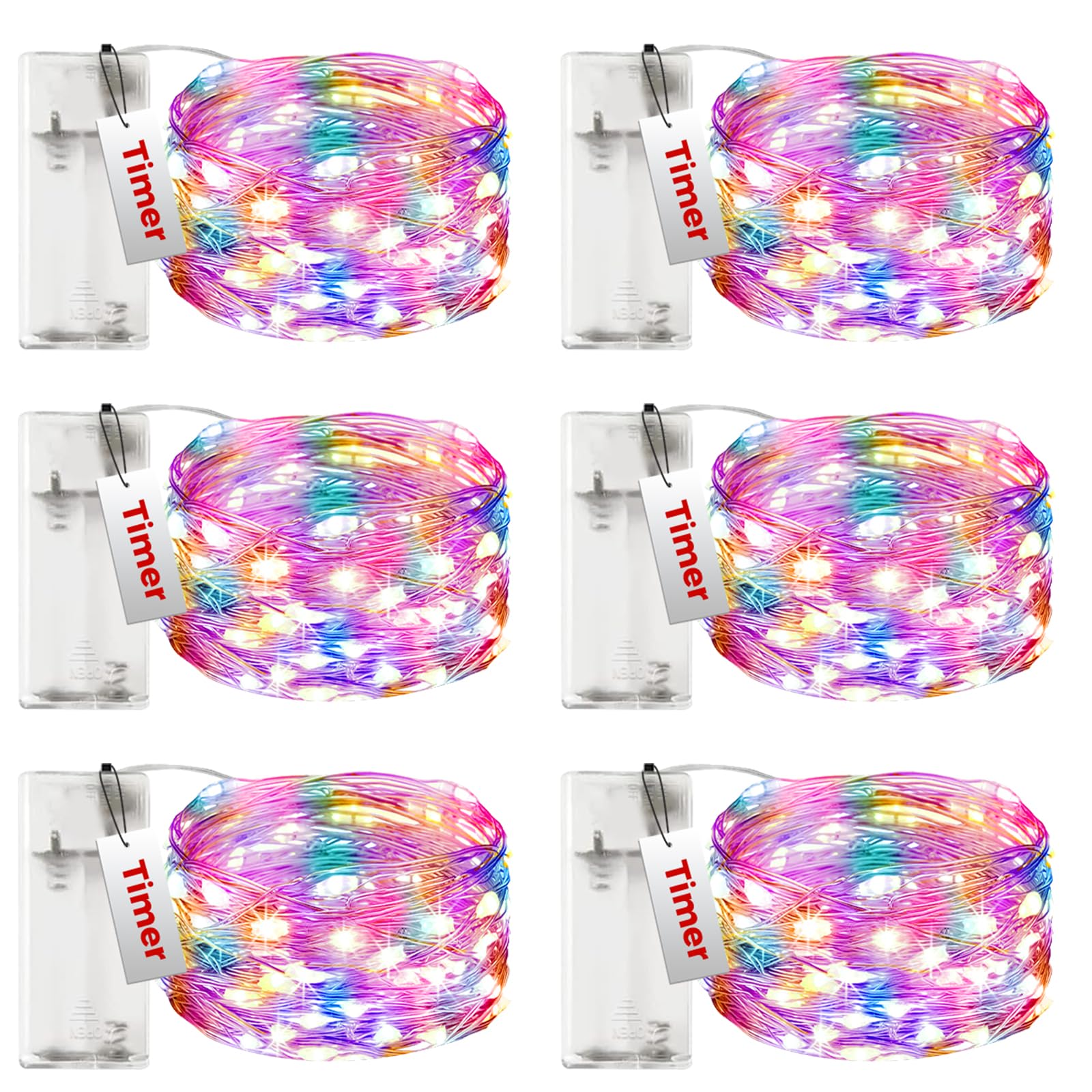 btfarm 6 Pack Fairy Lights Battery Operated with Timer, 10FT 30LED Twinkle Lights Waterproof, Copper Wire Christmas String Lights Battery Powered for Indoor Outdoor Wedding Party Holiday Decorations
