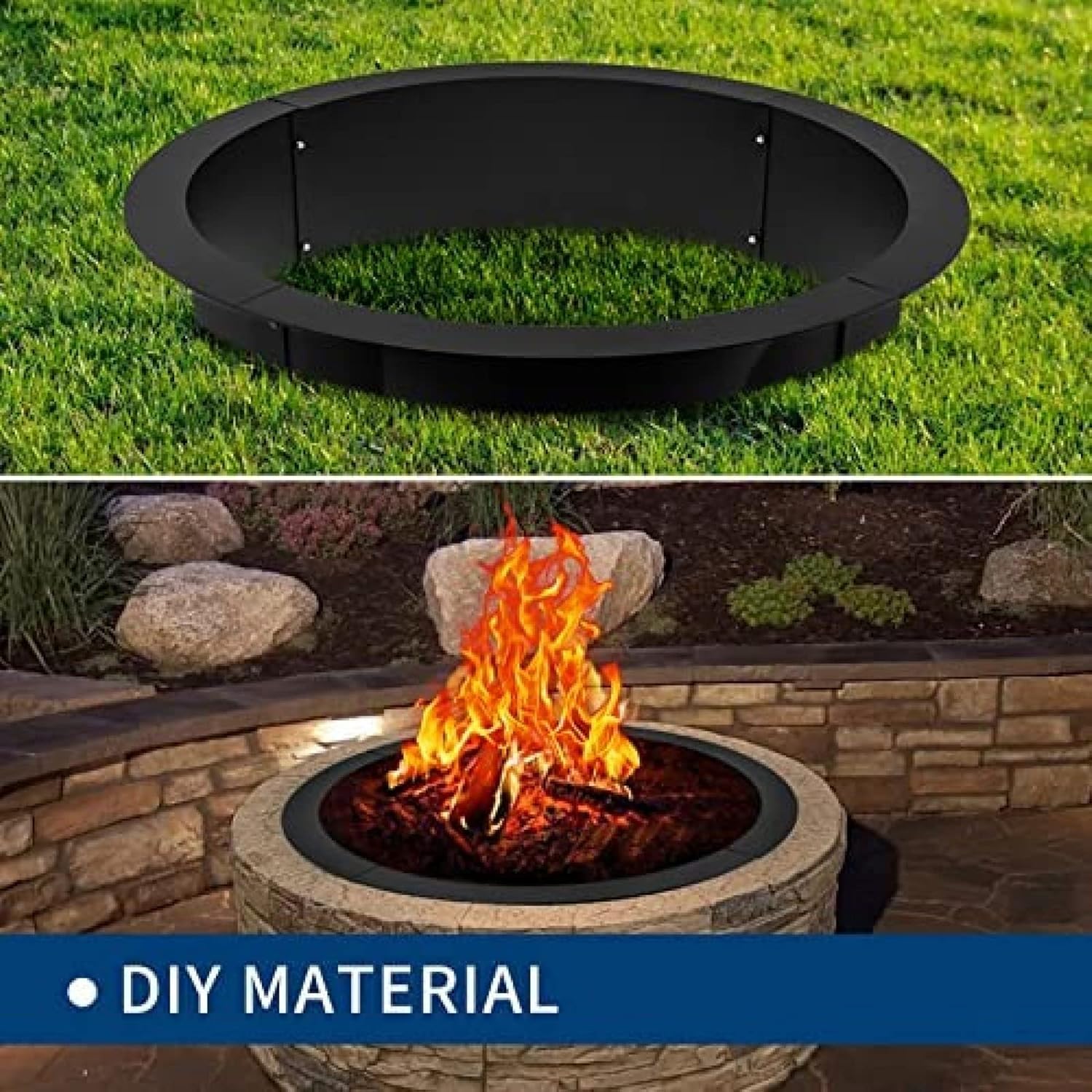 fire Pit Ring Insert - Heavy-Duty Steel Outdoor fire Ring - DIY Above or in-ground Liner - Portable Round fire Pit Liner - for Backyard use,36x30x10 inch