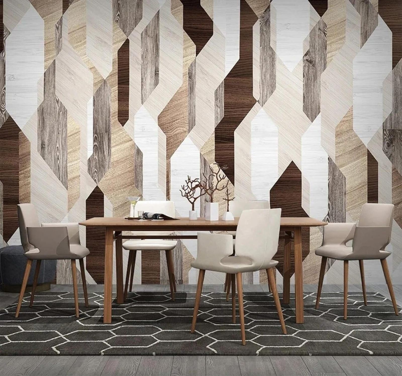 XLMING Abstract Creative Vintage Geometric Woodgrain 3D Wallpaper Luxury Silk Study Dining Feature Sofa Grey Bedroom Living Room Tv Decorative Wall-250cm×170cm