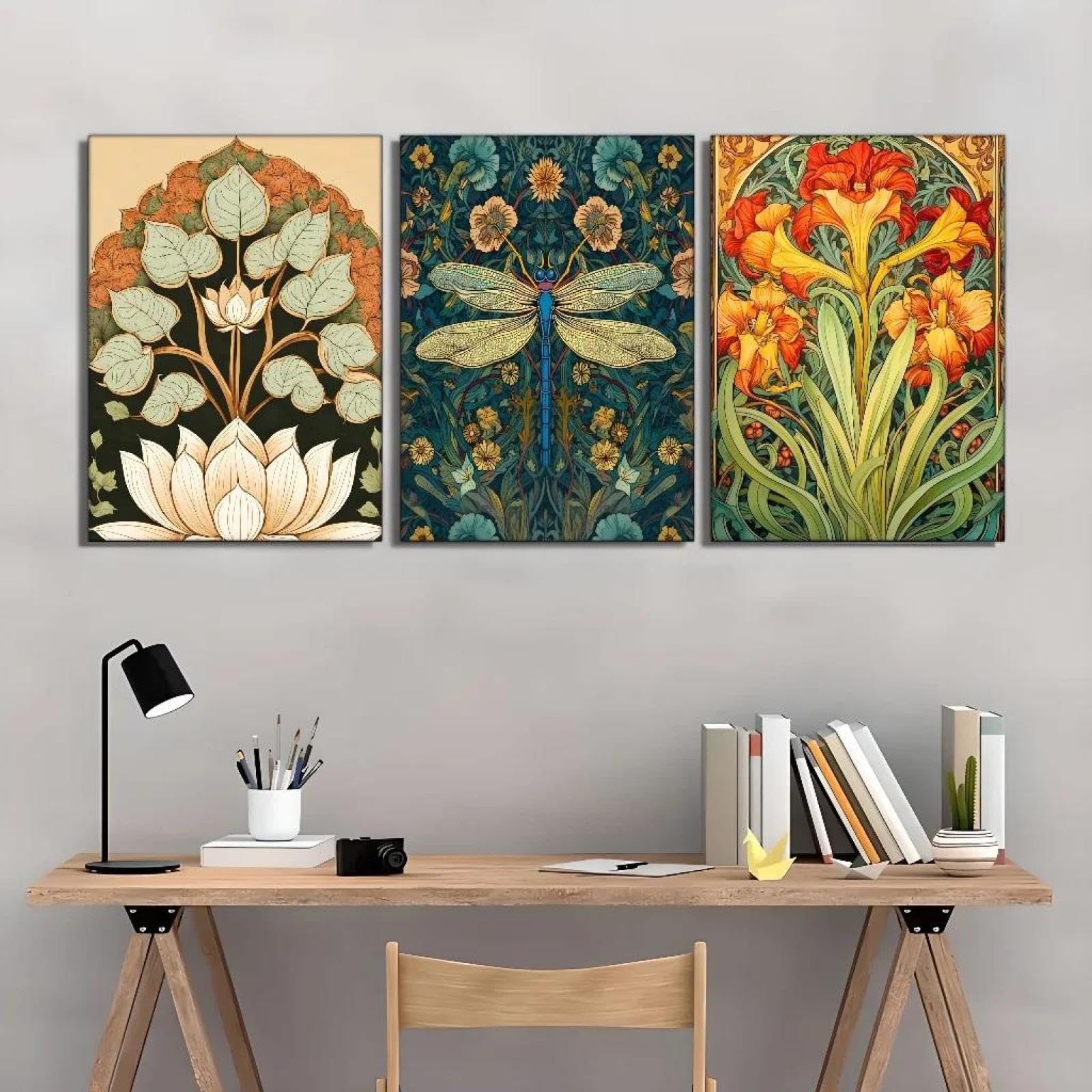 Yocheng 3PCS Canvas Painting -Nature Art Triptych With Dragonfly Themed 2D Canvas Wall Art Print 21x30cmx3 No Frame