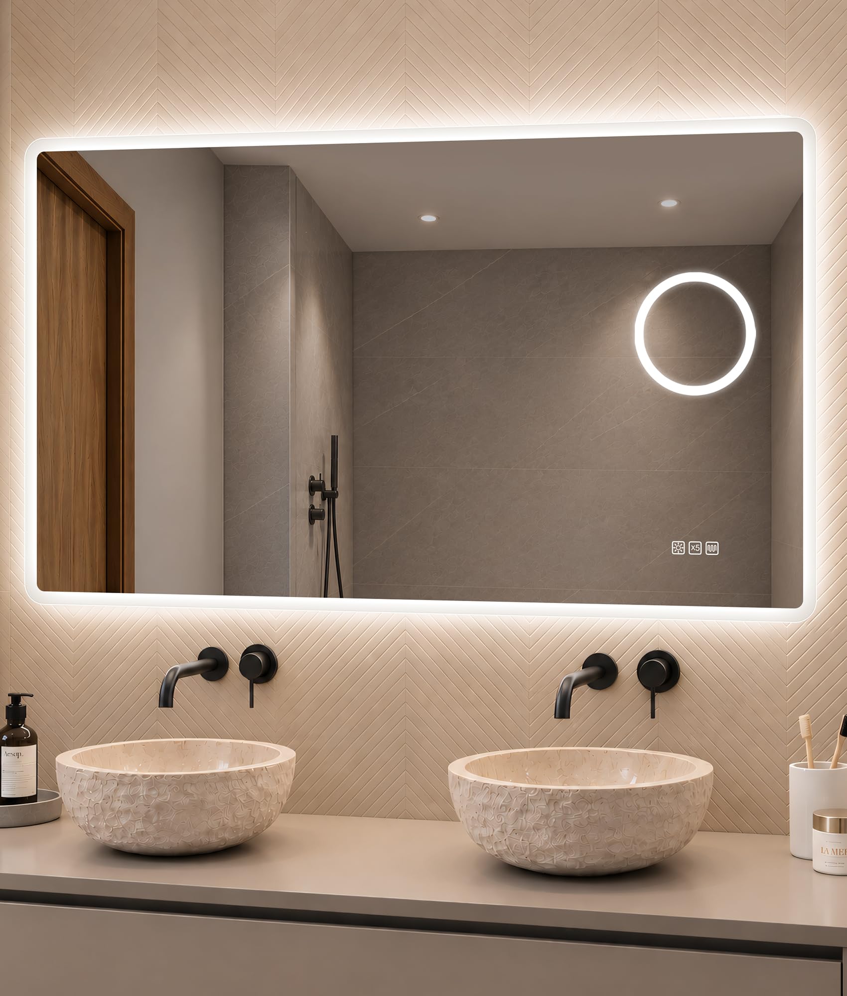 STARLEAD Bathroom-Mirror-with-Lights 70x120cm, 5x Magnifying & Demister