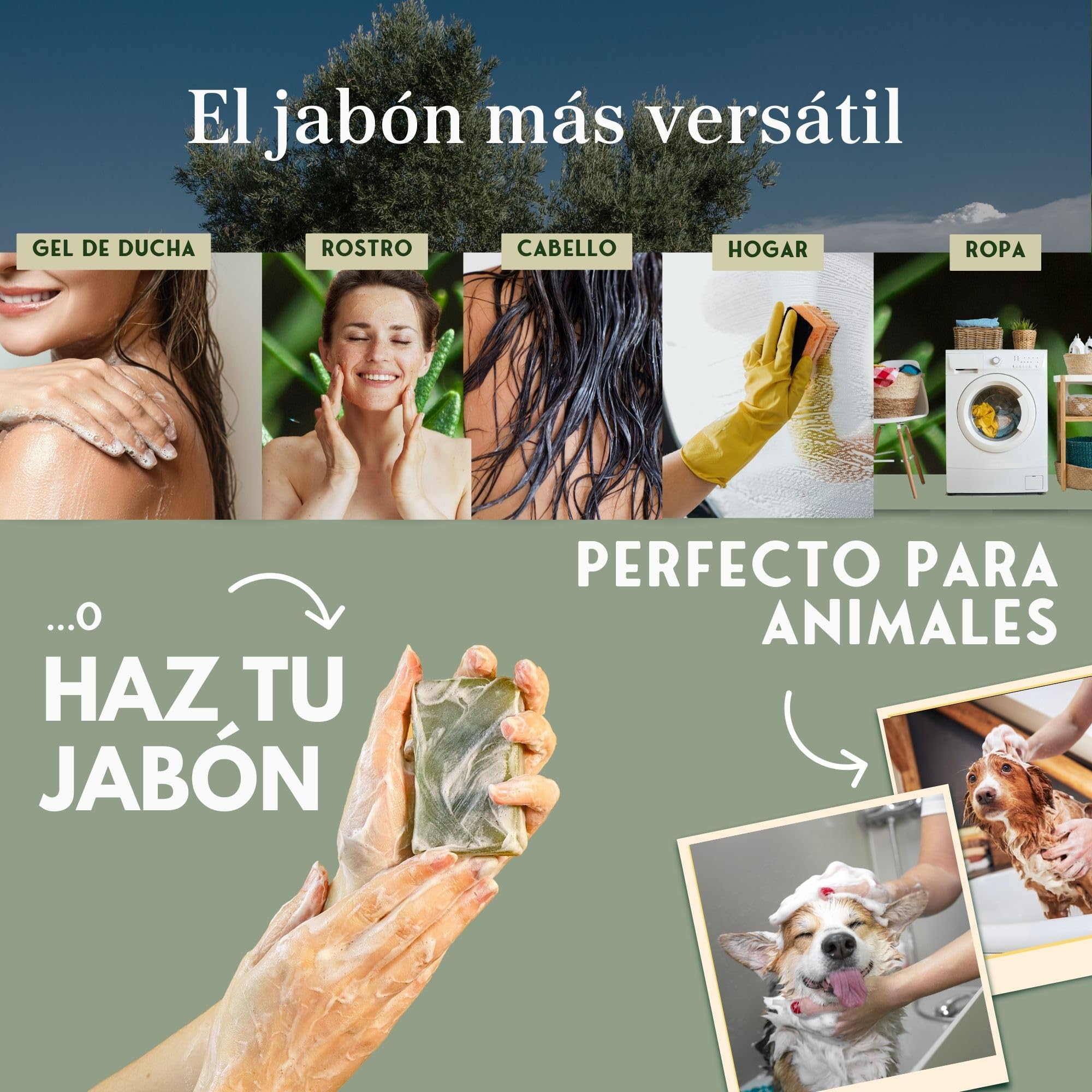 AUTÉNTICO JABÓN DE CASTILLA ECOLÓGICO Aceite de Oliva Limpiador Manos Corporal Pelo Gel limpiador Facial Cocina Ropa Jabón Coche 1000 ml Jabon Castilla Líquido