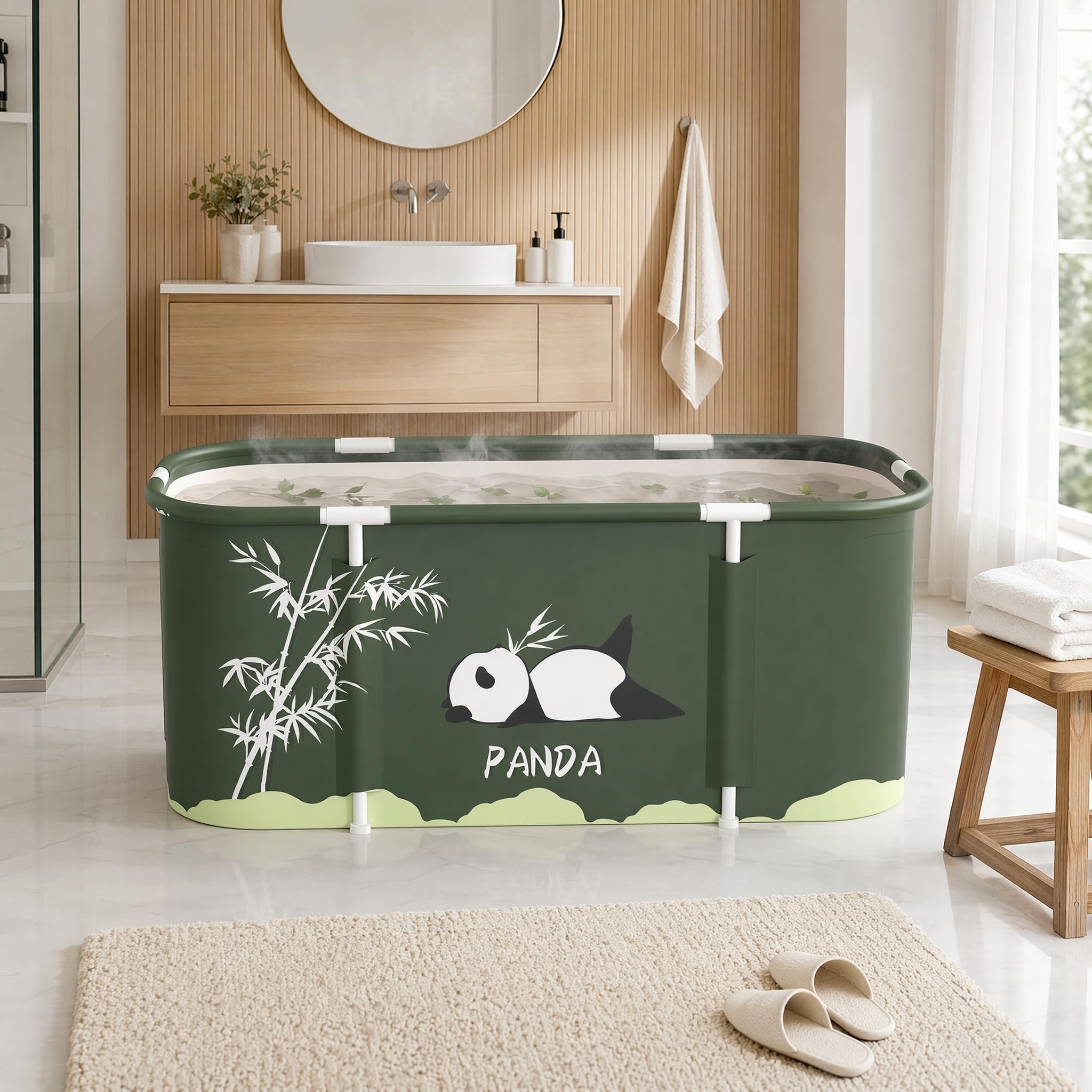 Vasca da bagno pieghevole per adulti, 115 x 60 x 50 cm, portatile, bagno caldo, bagno di ghiaccio, spa, secchio da bagno, spesso multistrato, grande vasca da bagno con schienale, cuscino e gonfiabile