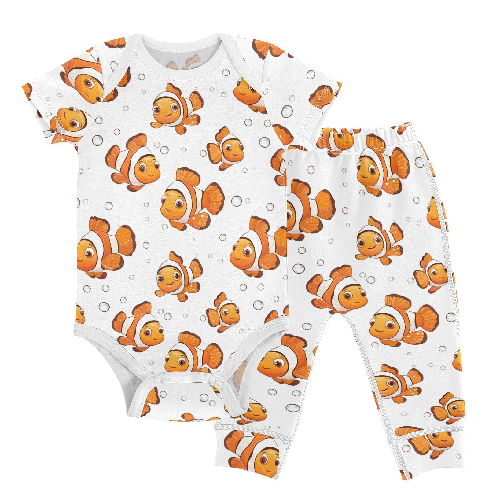 vvfelixl Unisex Short Sleeve Baby Pants Sets,Lovely Cartoon Clownfish Baby Bodysuits Set,Babys Layette Sets Clothes for 18-24M