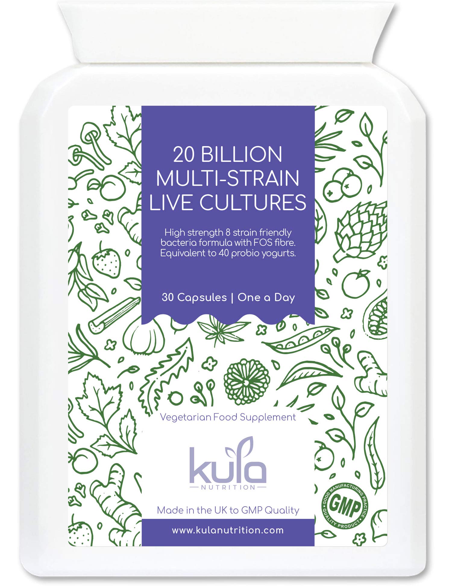 SuperBio20 - High Strength Probiotic Capsules Complex - 20 Billion Multi-Strain Live Cultures - 8 Strain Full Spectrum Friendly Bacteria Supplement - Acid and Bile Resistant Gut Flora - 30 Days Supply