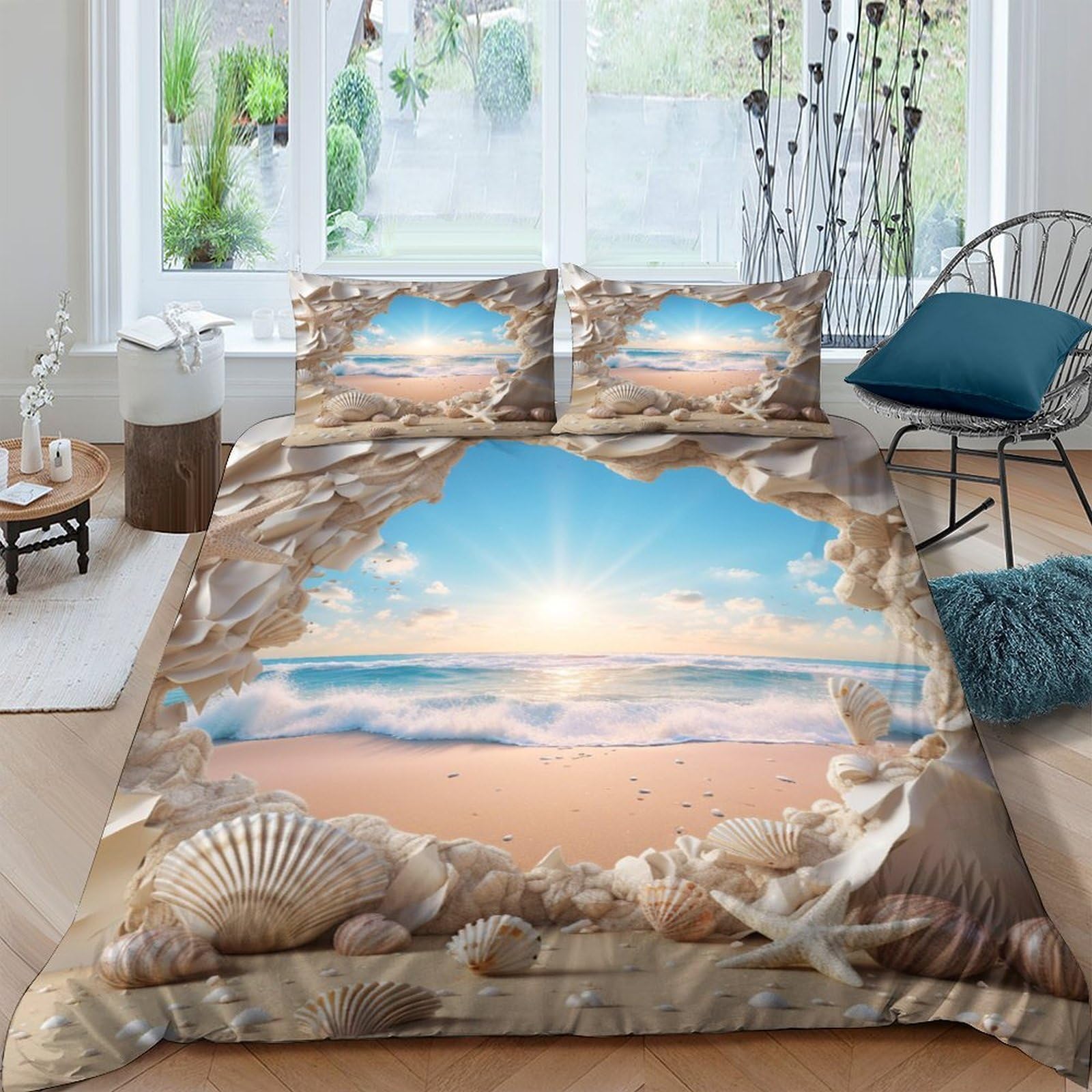 Ctjqhvkz Style-4 3D Printed Beach Sunrise Fitted Sheet Microfiber Soft Breathable Shells Mattress Cover For Bedroom Guestroom Decor Single（135X200cm）