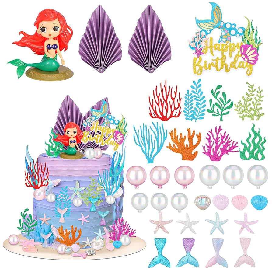 Amazon.com: Queen King 33pc Mermaid Cake Topper - Little Resin 3D Seaweed Palm Leaves Bubble Starfish Shell Mermaid Tail Cupcake Picks for Kids Girls Birthday Baby Shower Party Decorations : Grocery & amazon-com-queen-king-33pc-mermaid-cake-topper-little-resin-3d-seaweed-palm-leaves-bubble-starfish-shell-mermaid-tail-cupcake-picks-for-kids-girls-birthday-baby-shower-party-decorations-grocery