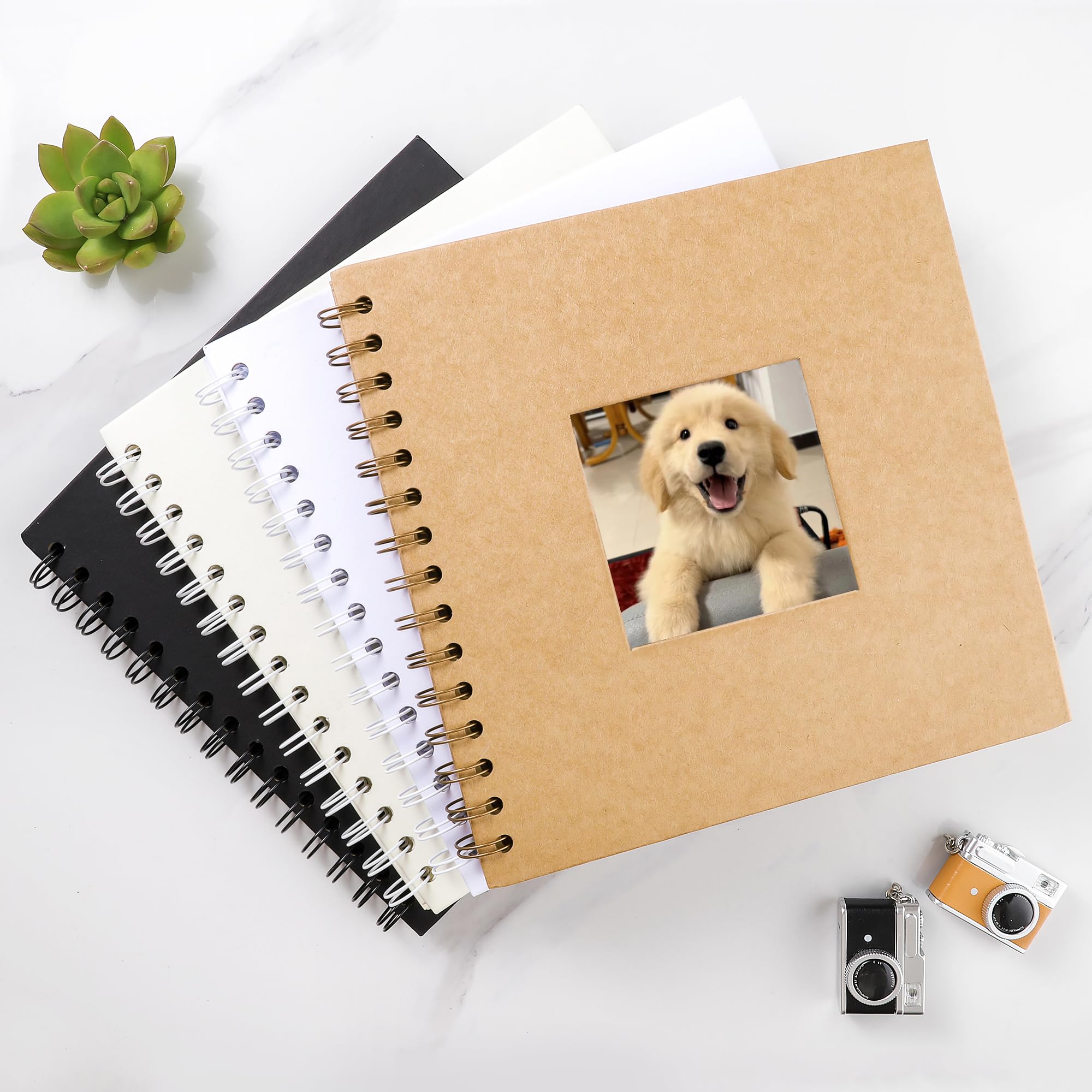 Álbum de recortes cuadrado de 25,4 x 25,4 cm, ventana de fotos, libro de recuerdos para padres e hijos, álbum de fotos, tapa dura, papel kraft marrón, 20 hojas/40 páginas