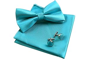Turquoise Glitter Formal Pre-tied Bow Tie for Men - Pocket Square -...