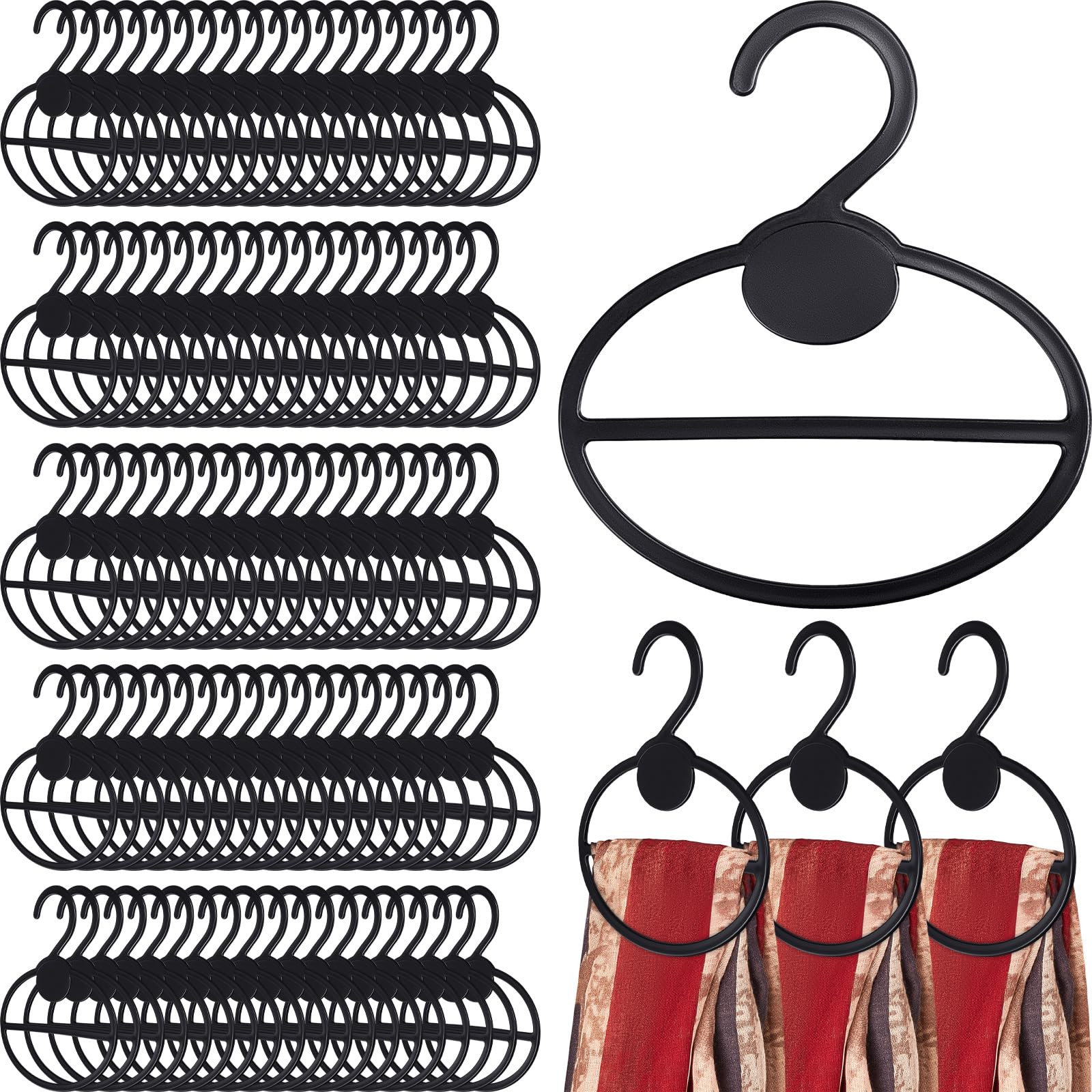 FoldTier 100 Pcs Scarf Hanger Plastic Holder Organizer Space Saving Scarf Organizer Clothes Hanger for Scarves Headscarves Clothing Sorting Storing (Black)