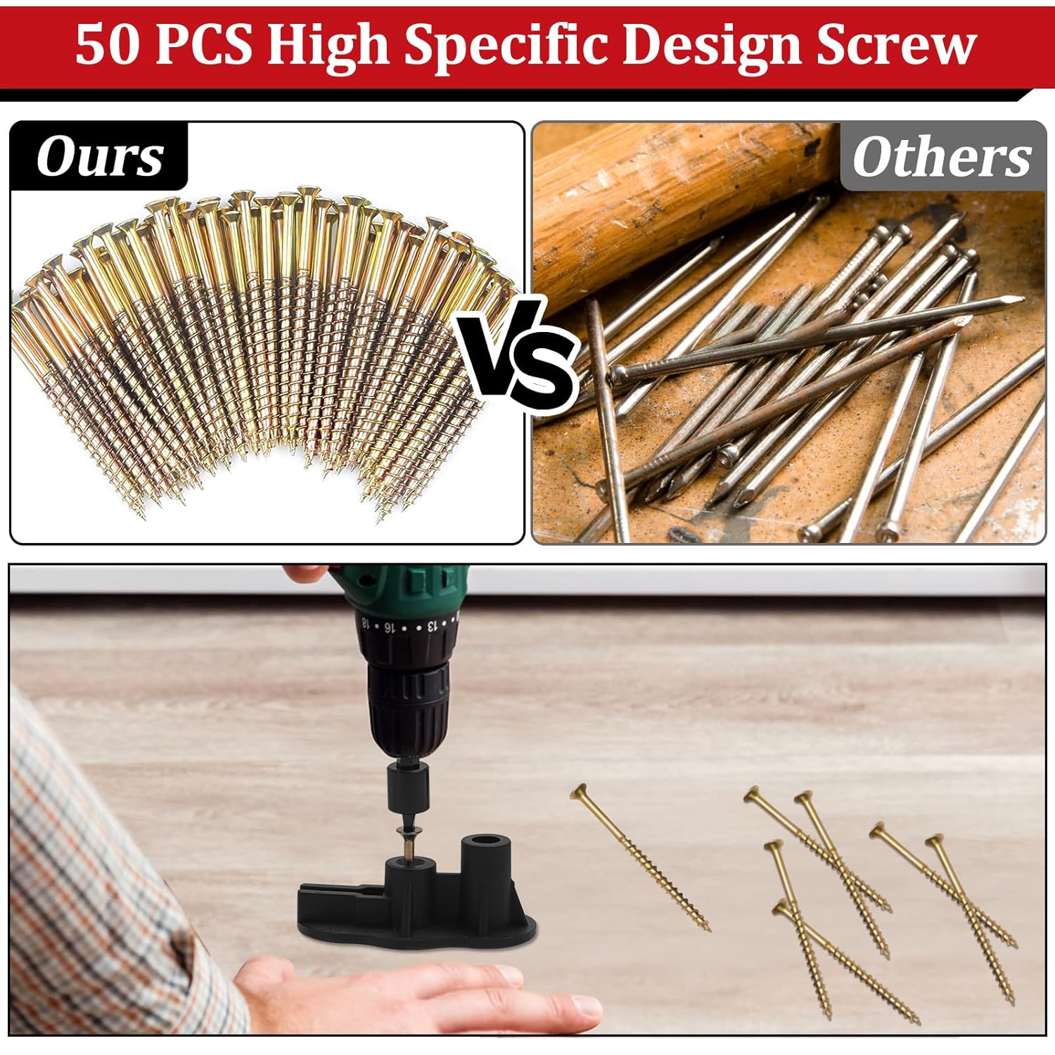 Squeaky Floor Repair Kit with 200 Screws and 5 Tools - Eliminate Squeaky Noise under Carpeted, Hardwood, Vinyl, and Linoleum Floors - Squeak No More Set - Image 5