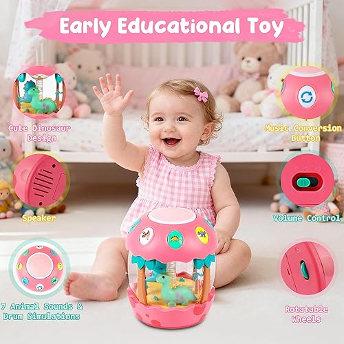 Miniatura 6 de M SANMERSEN Juguetes musicales para bebés de 6 a 12 meses, juguetes musicales giratorios de dinosaurio para bebés de 0 a 6 a 12 a 18 meses, para