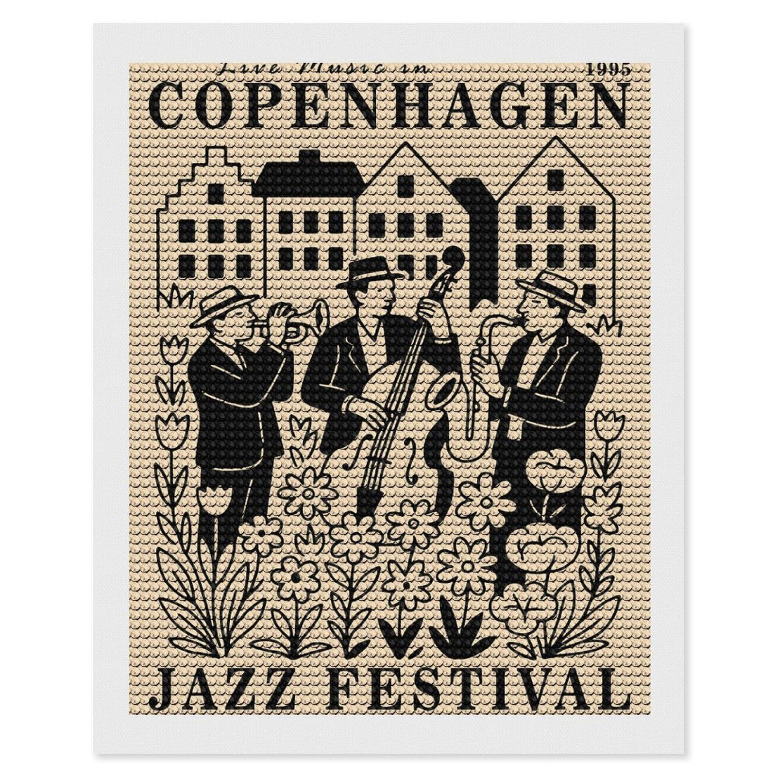Junmoney Copenhagen Jazz Festival Diamond Art Kit 16"x20", Bedroom Decor, Adhesive Canvas, Full Kit Included, Thoughtful Present, Birthday Gift