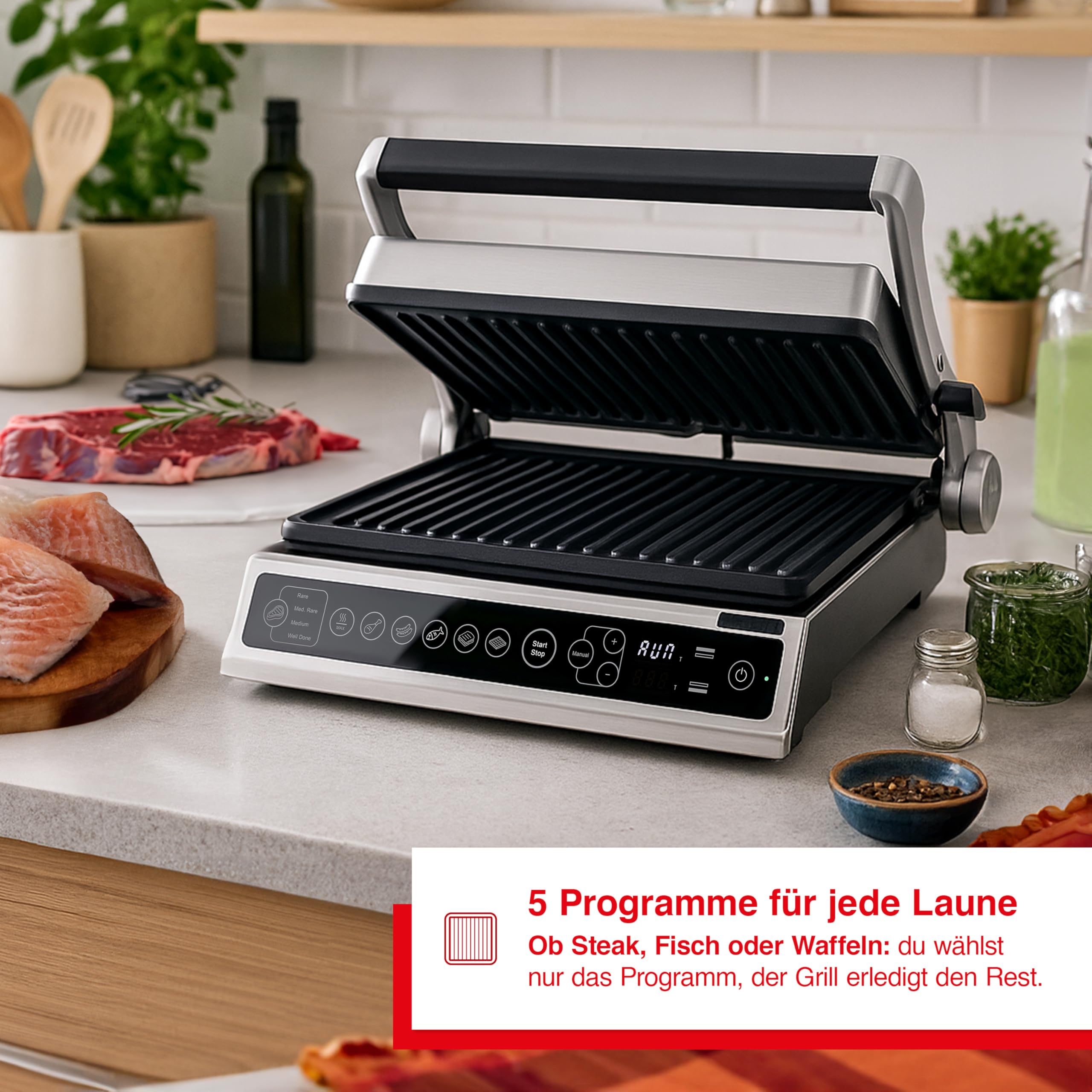 Solis Contact Grill Pro (Typ 7953) Elektrogrill, Edelstahl | 180° aufklappbar, Panini Maker, Sandwich Toaster, antihaftbeschichtet, spülmaschinenfest