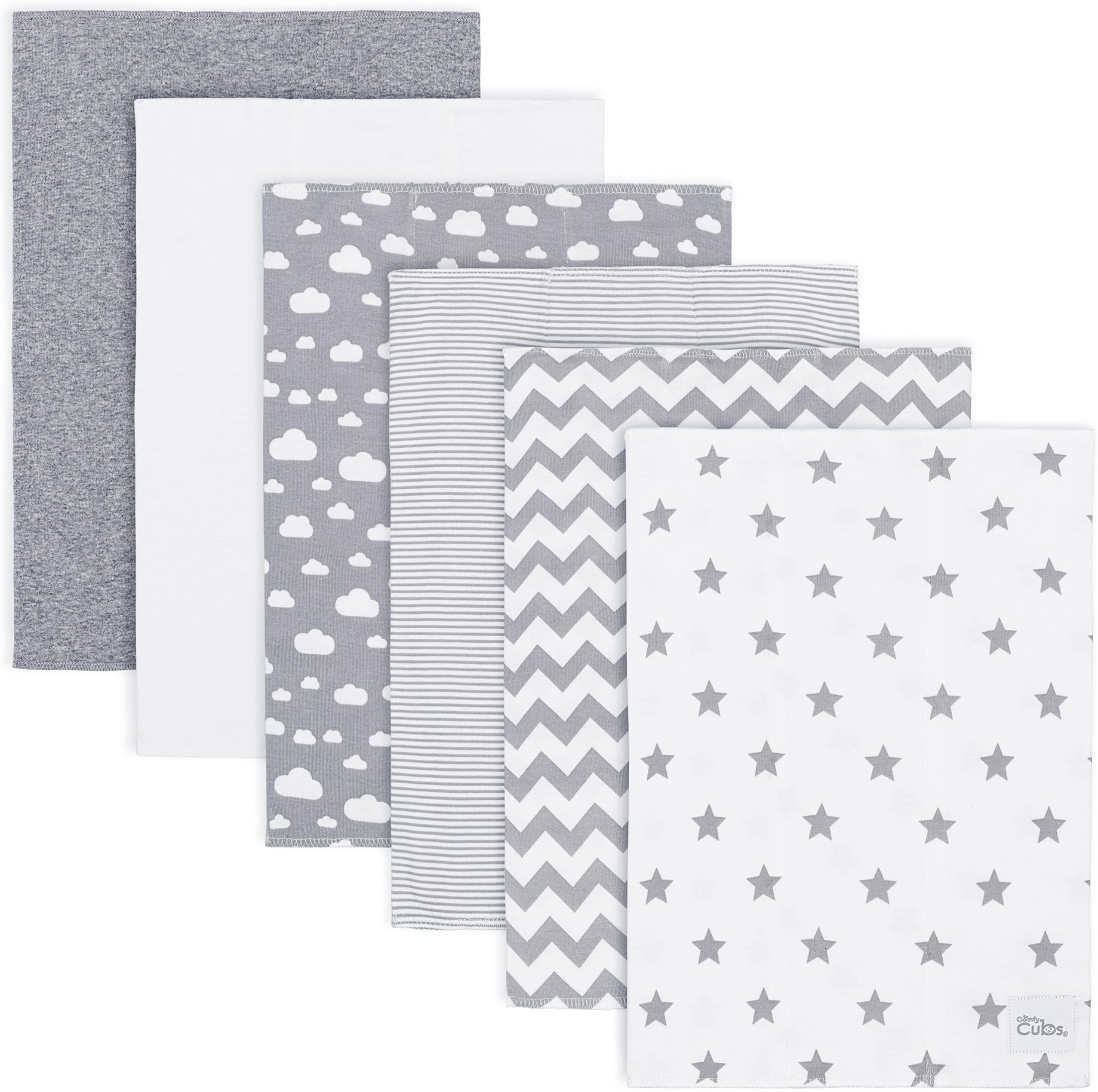 Comfy Cubs Baby Burp Cloths Set (Pack of 6) - Large, 6-Layer, Ultra Absorbent 100% Cotton for Infant Spit-Up, Drool, and Messes - Soft, Gentle, Thoughtful New Born Baby Gifts, Grey Pattern