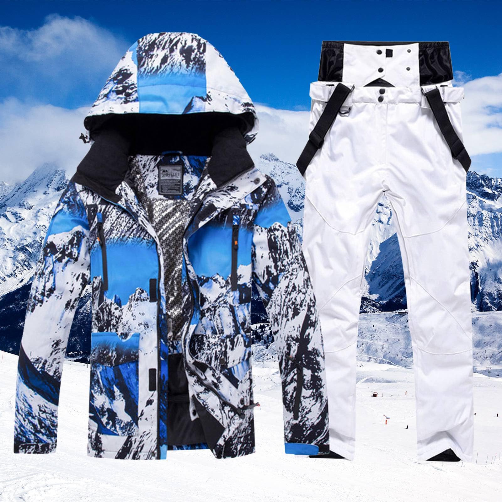 Generisch Conjunto de traje de esquí para hombre, resistente al viento, aislante, ropa de invierno, chaqueta de snowboard con pantalones