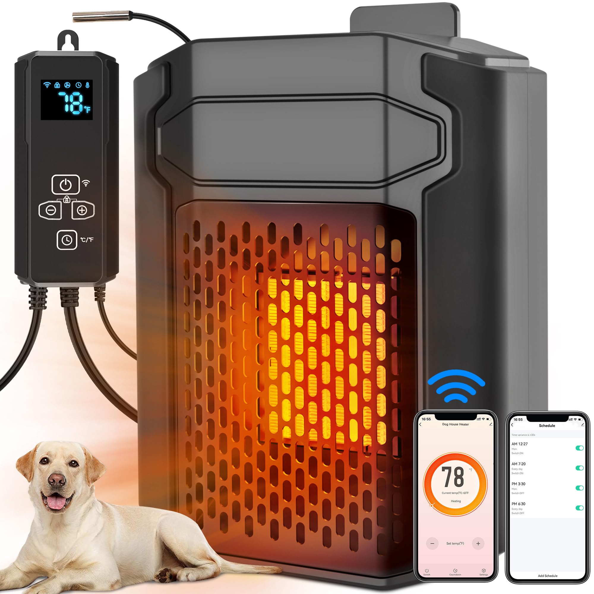 Dog House Heater with Thermostat Smart APP WIFI Remote 500W Fast Dog House Heaters Outdoor Doghouse Chicken Coop