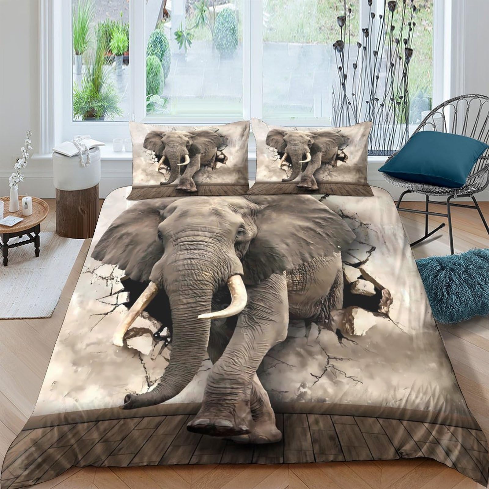 Ctjqhvkz Style-8 3D Printed Elephant Wildlife Fitted Sheet Microfiber Soft Brown Safari Bed Cover For Bedroom Guest Room Decor Single（135X200cm）