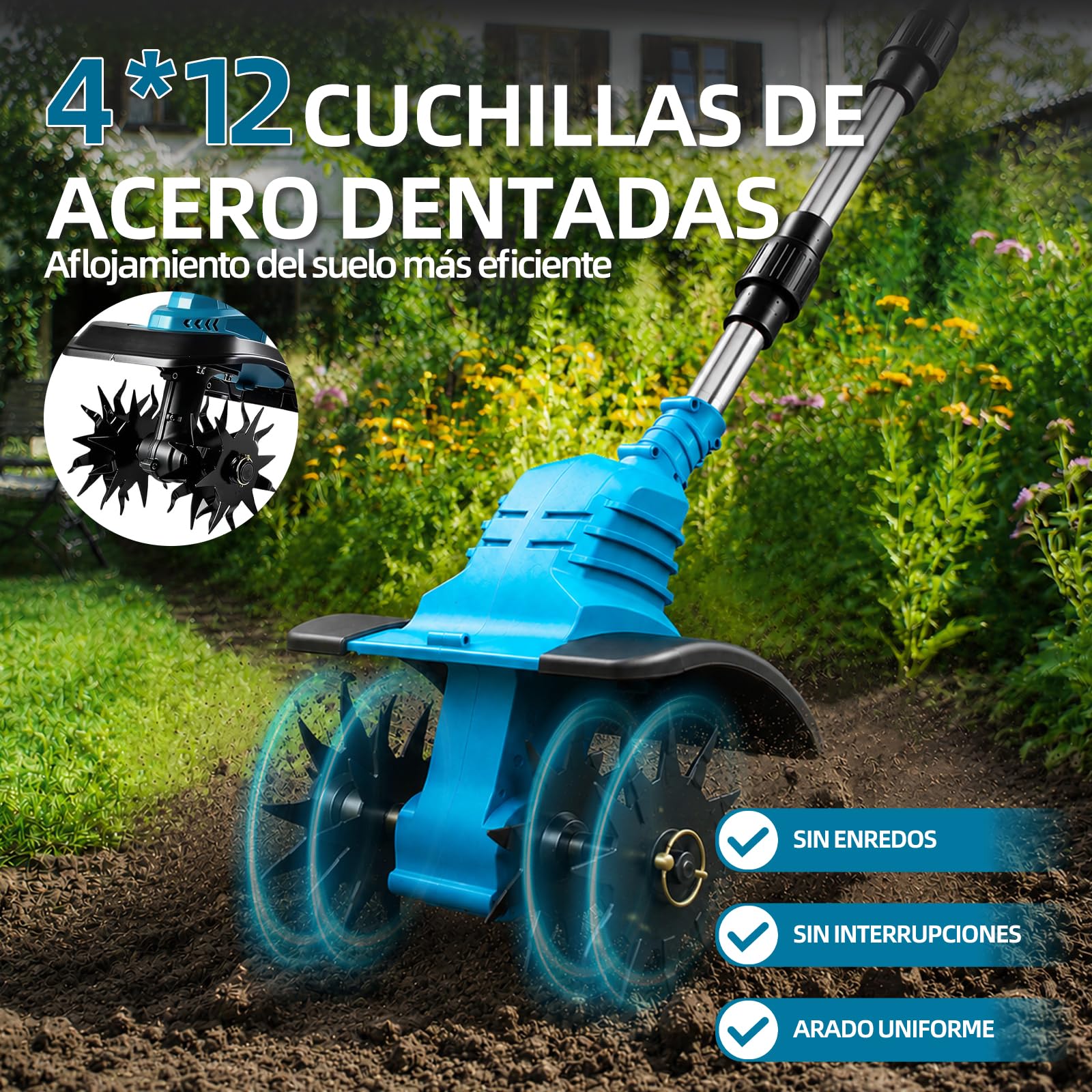 Azada con batería con motor sin escobillas para Makita 18 V, batería de 350 W, profundidad de trabajo de 16 cm, ancho de trabajo de 23 cm, (sin batería)