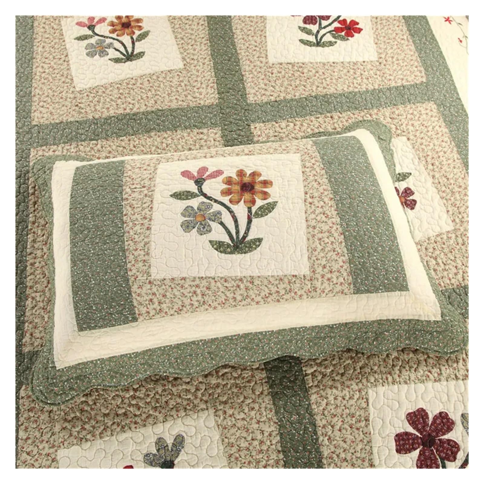 Copriletto Trapuntato in Cotone Floreale, 3/4 Pezzi, Patchwork, Lenzuola, Copripiumino, Coperta, Plaid, copriletto Imbottito.