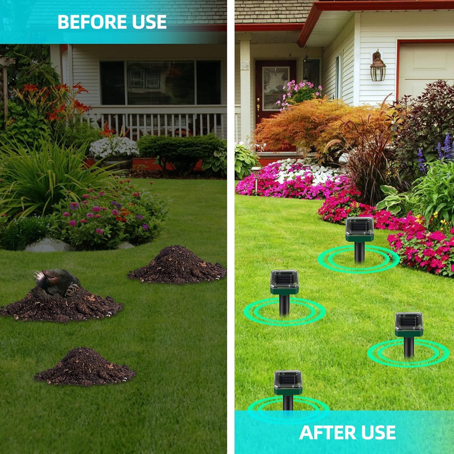Ahuyentador solar de topos, 8 unidades: Ultrasonic Solar ahuyentador de topos, repelente de topos, control de topos, repelente de topos, ahuyentador de roedores, control de plagas con IP65 para jardín