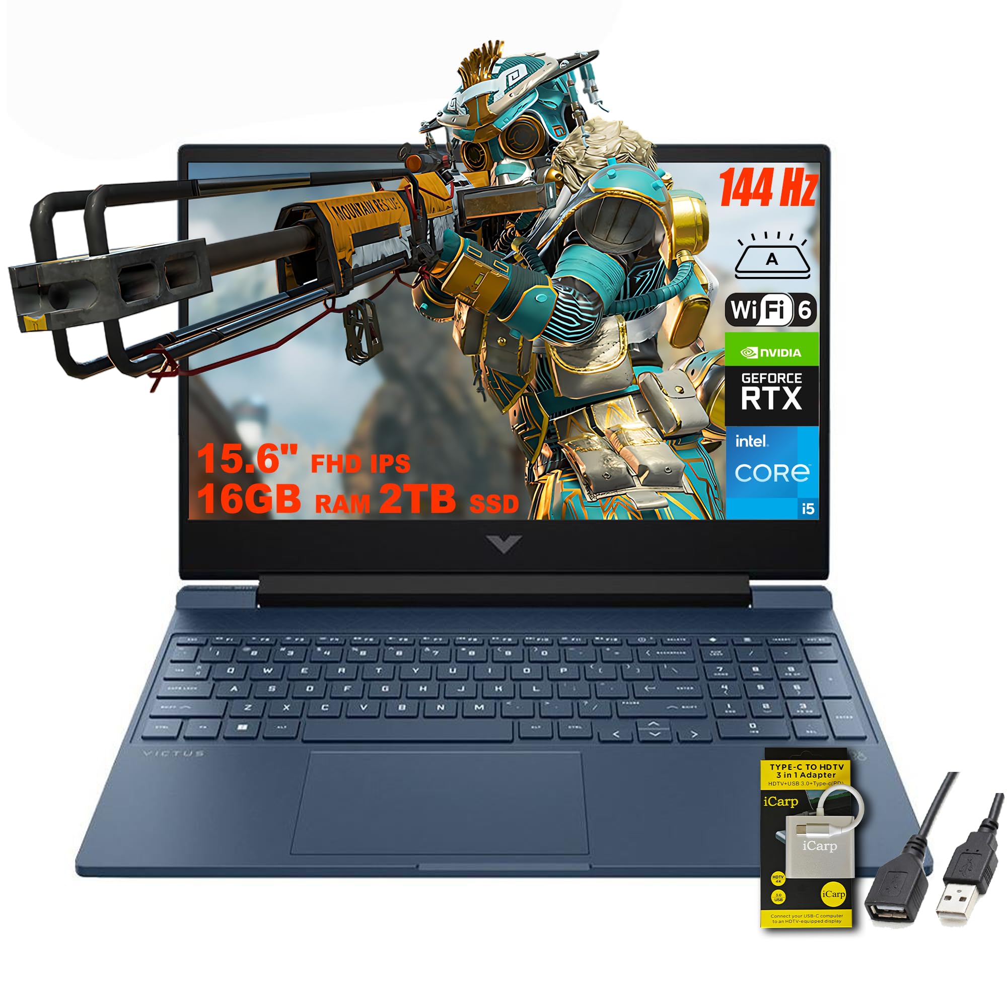 HP Victus 15.6インチ FHD 144Hz IPS ゲーミングノートパソコン Intel 第12世代 Core i5-12450H GeForce RTX3050 16GB RAM 2TB SSD バックライトキーボード WiFi 6 TNR HDカメラ デュアルファン冷却 Windows 11 ICPアクセサリー付き