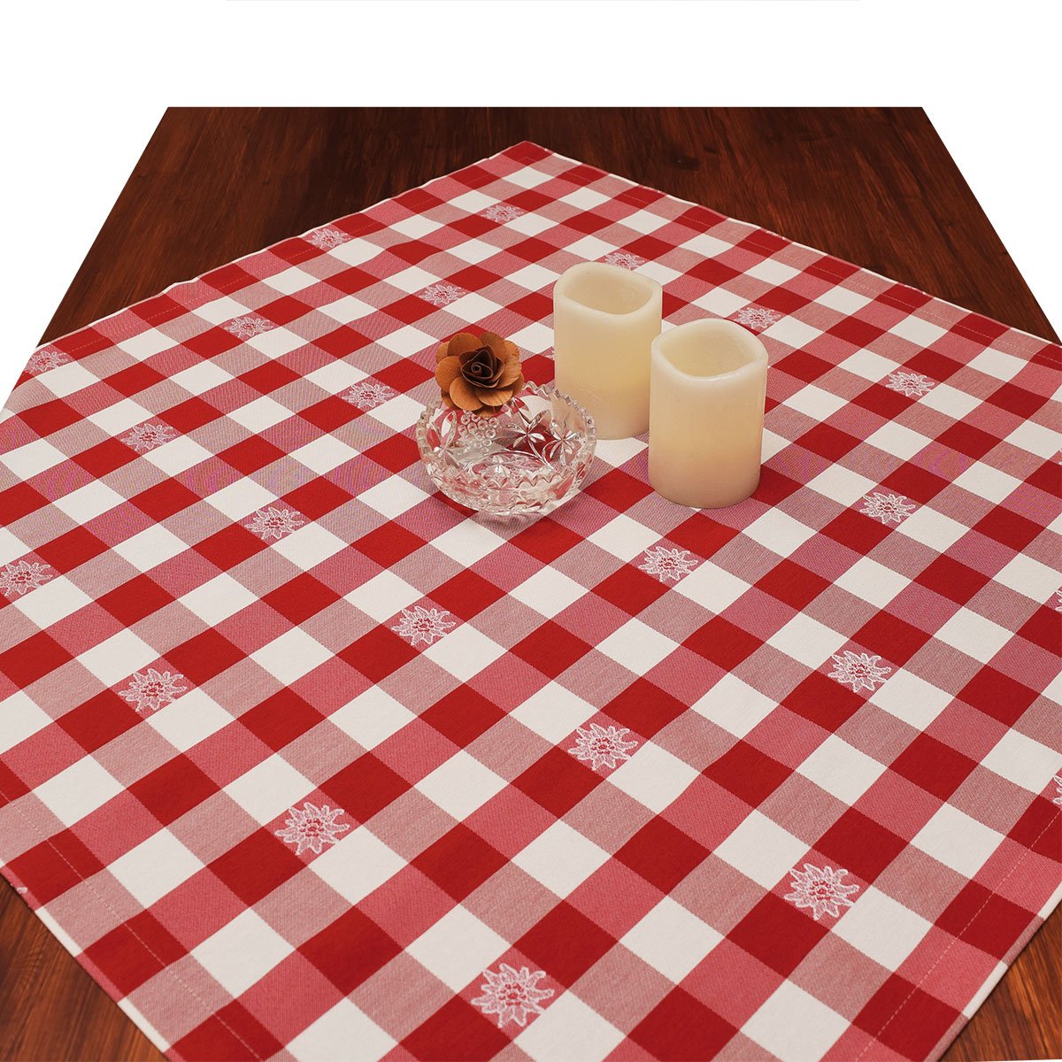 Mitteldecke Landhaus-Stil – 82x82 Cm, Grün-weiß Kariert Mit Hirsch-Motiv, Für Küche & Esszimmer